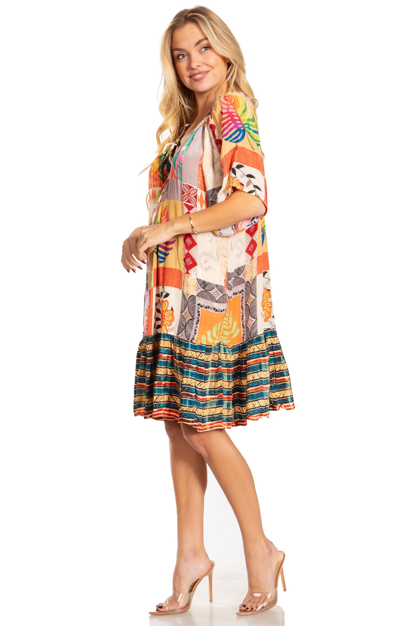 Sakkas Eliza Women's Cocktail Short Sleeve Floral Print Boho Dress Summer Casual - Concordia Style Boutique