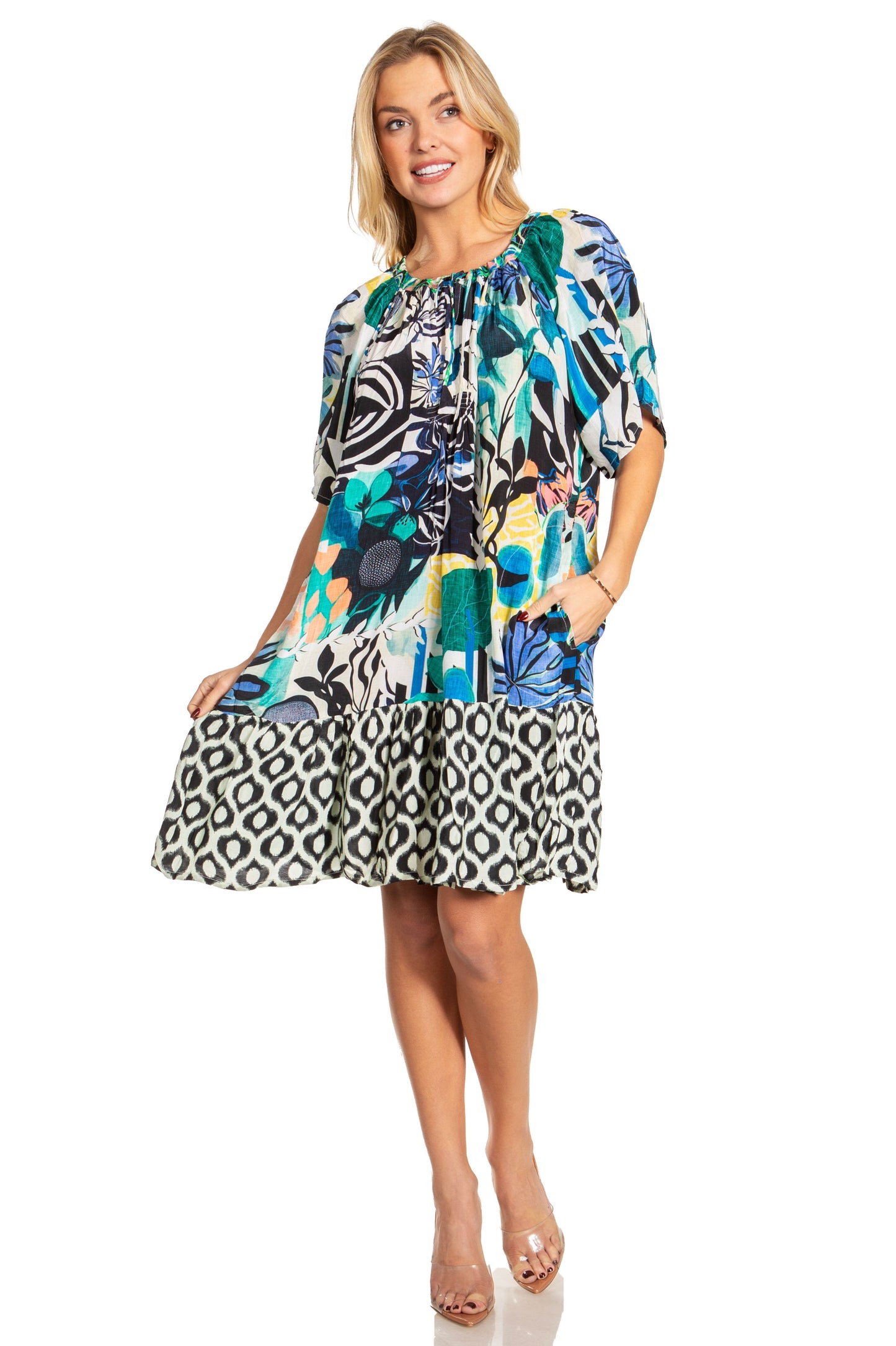 Sakkas Eliza Women's Cocktail Short Sleeve Floral Print Boho Dress Summer Casual - Concordia Style Boutique