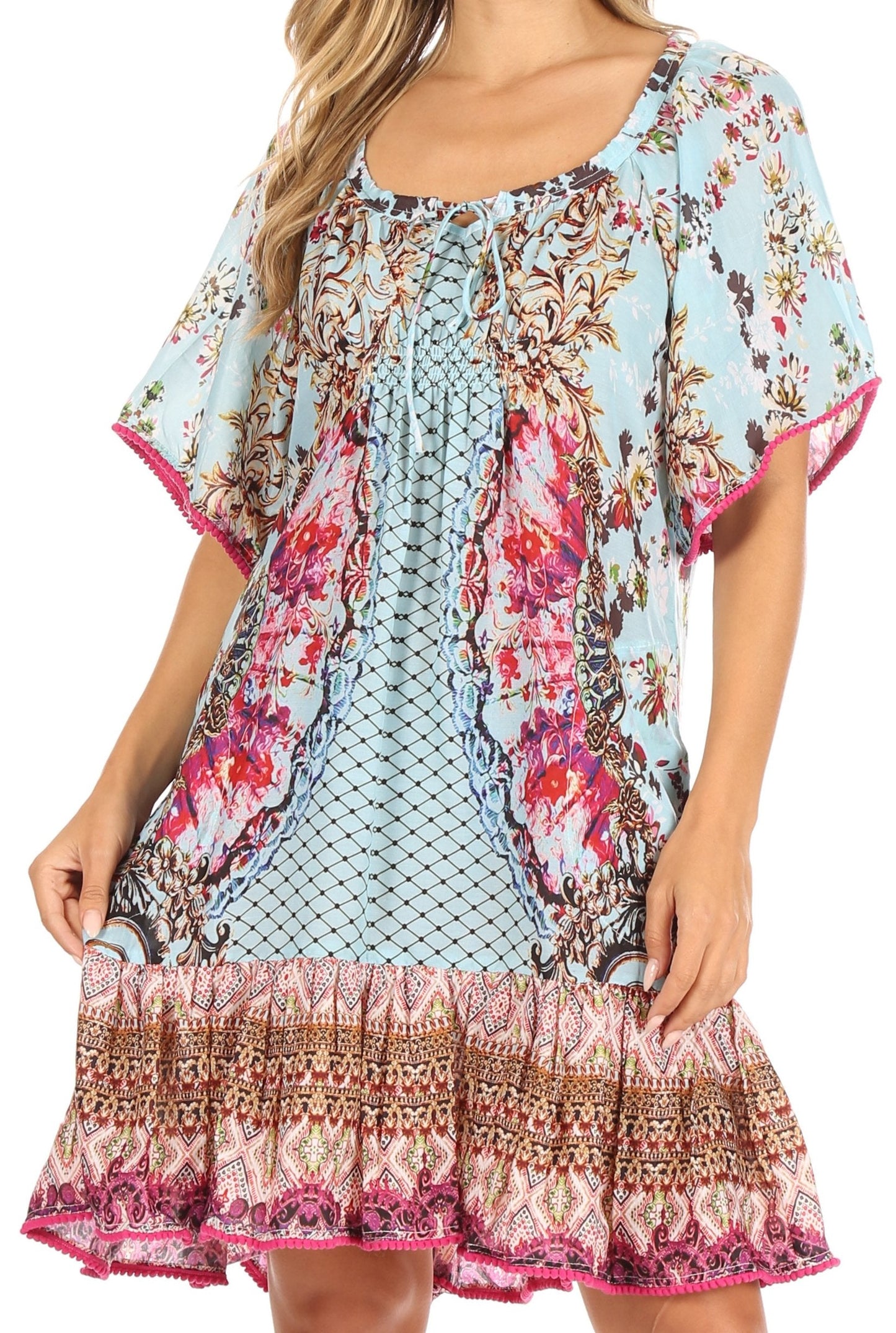 Sakkas Eliza Women's Cocktail Short Sleeve Floral Print Boho Dress Summer Casual - Concordia Style Boutique