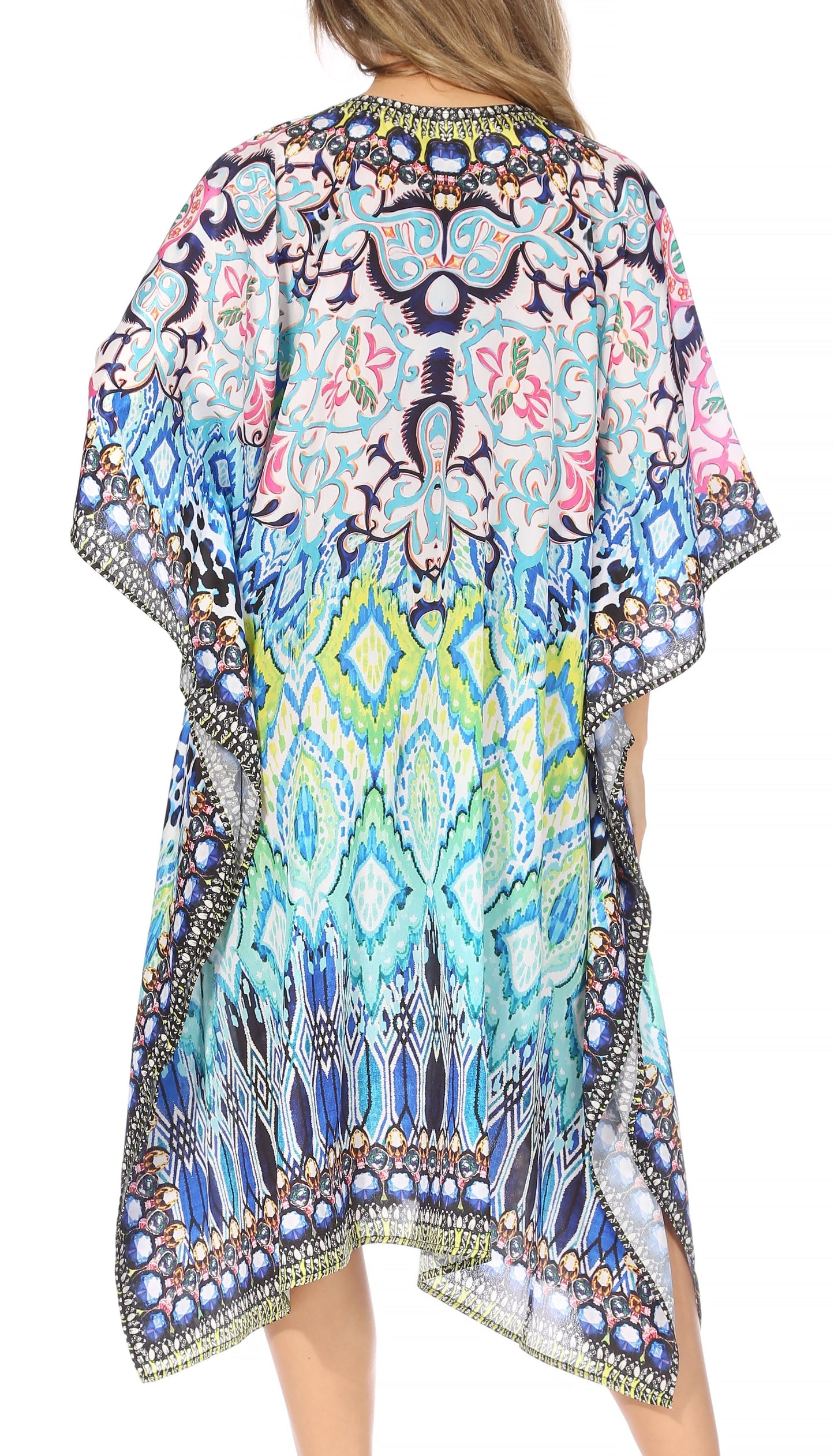 Sakkas Kristy Long Tall Lightweight Caftan Dress / Cover Up With V-Neck Jewels - Concordia Style Boutique