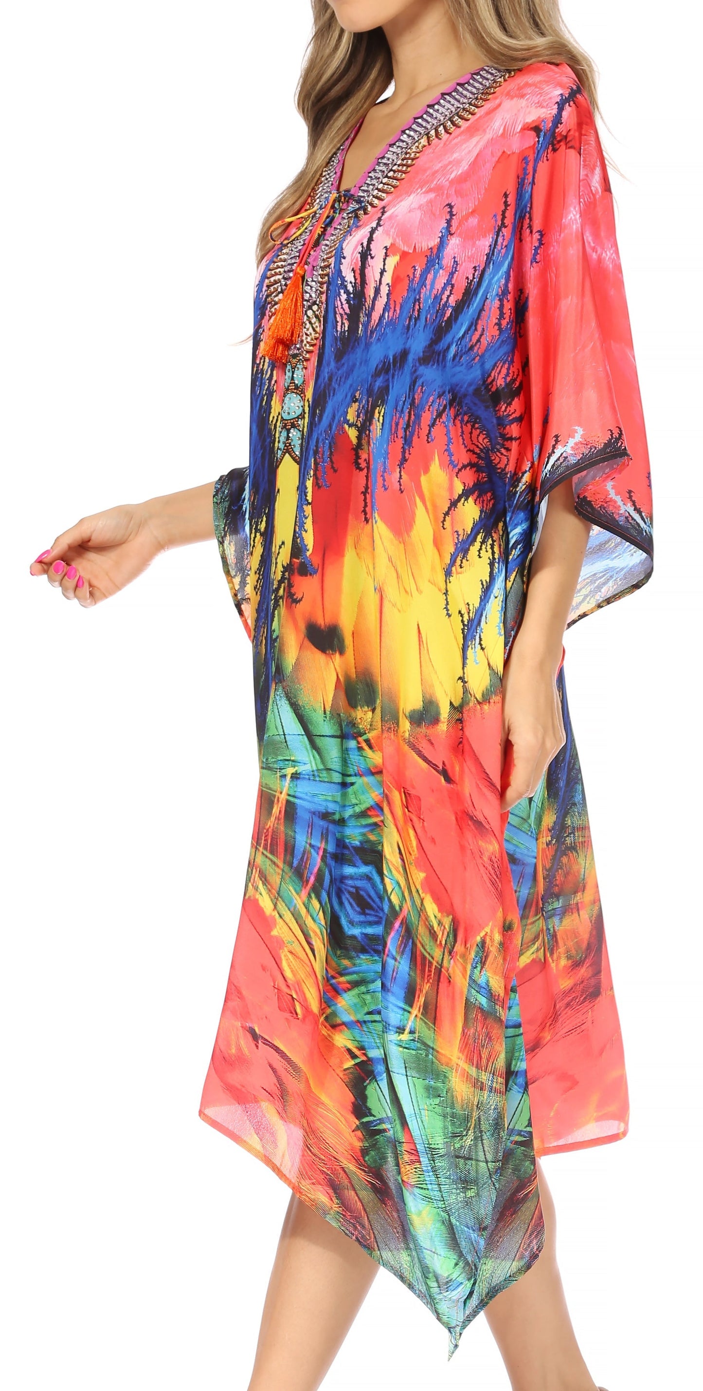 Sakkas Kristy Long Tall Lightweight Caftan Dress / Cover Up With V-Neck Jewels - Concordia Style Boutique