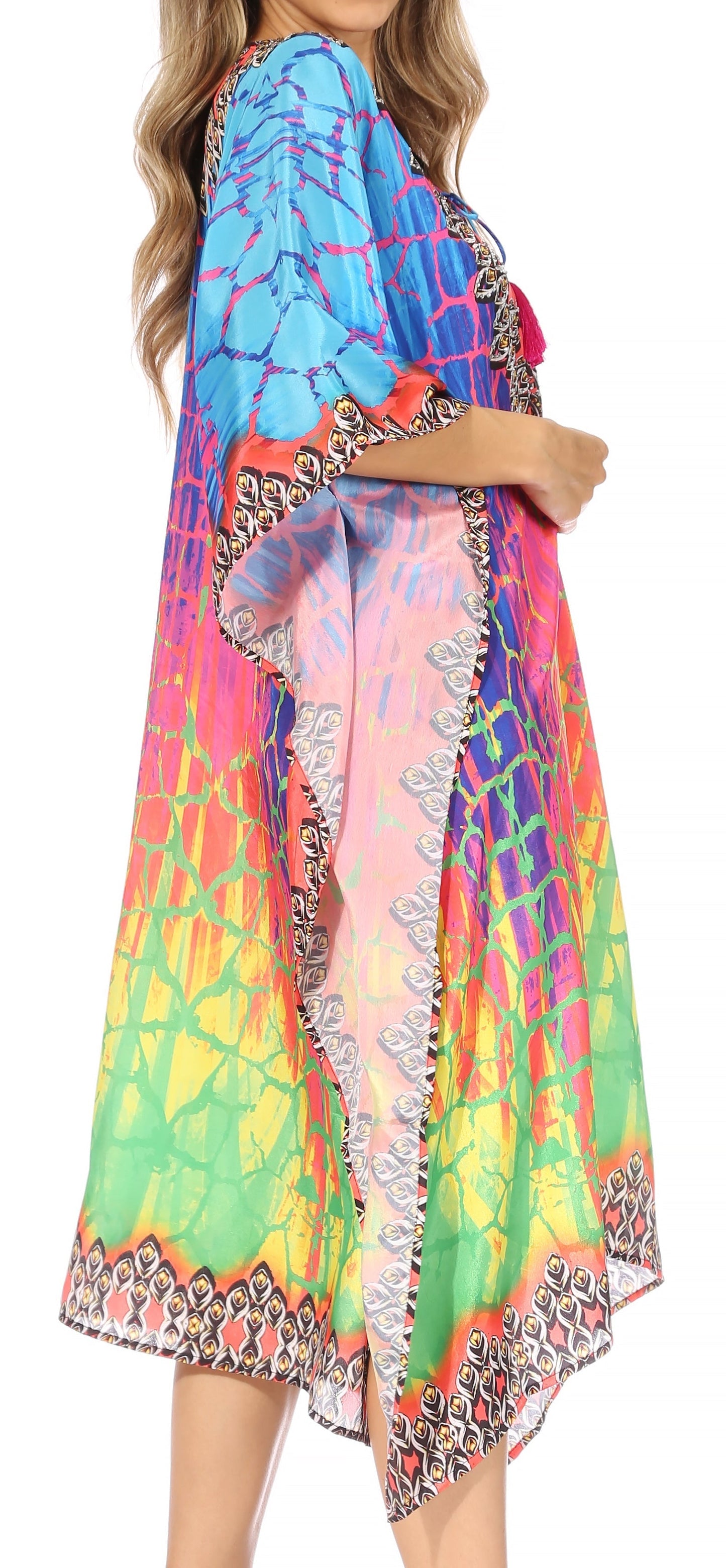 Sakkas Kristy Long Tall Lightweight Caftan Dress / Cover Up With V-Neck Jewels - Concordia Style Boutique