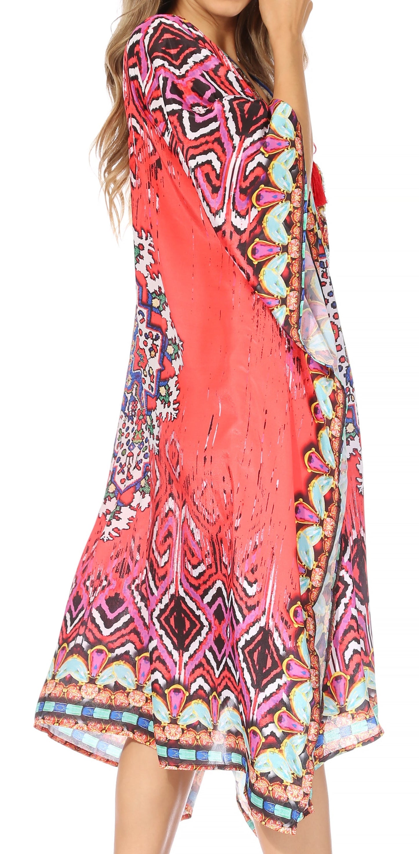 Sakkas Kristy Long Tall Lightweight Caftan Dress / Cover Up With V-Neck Jewels - Concordia Style Boutique