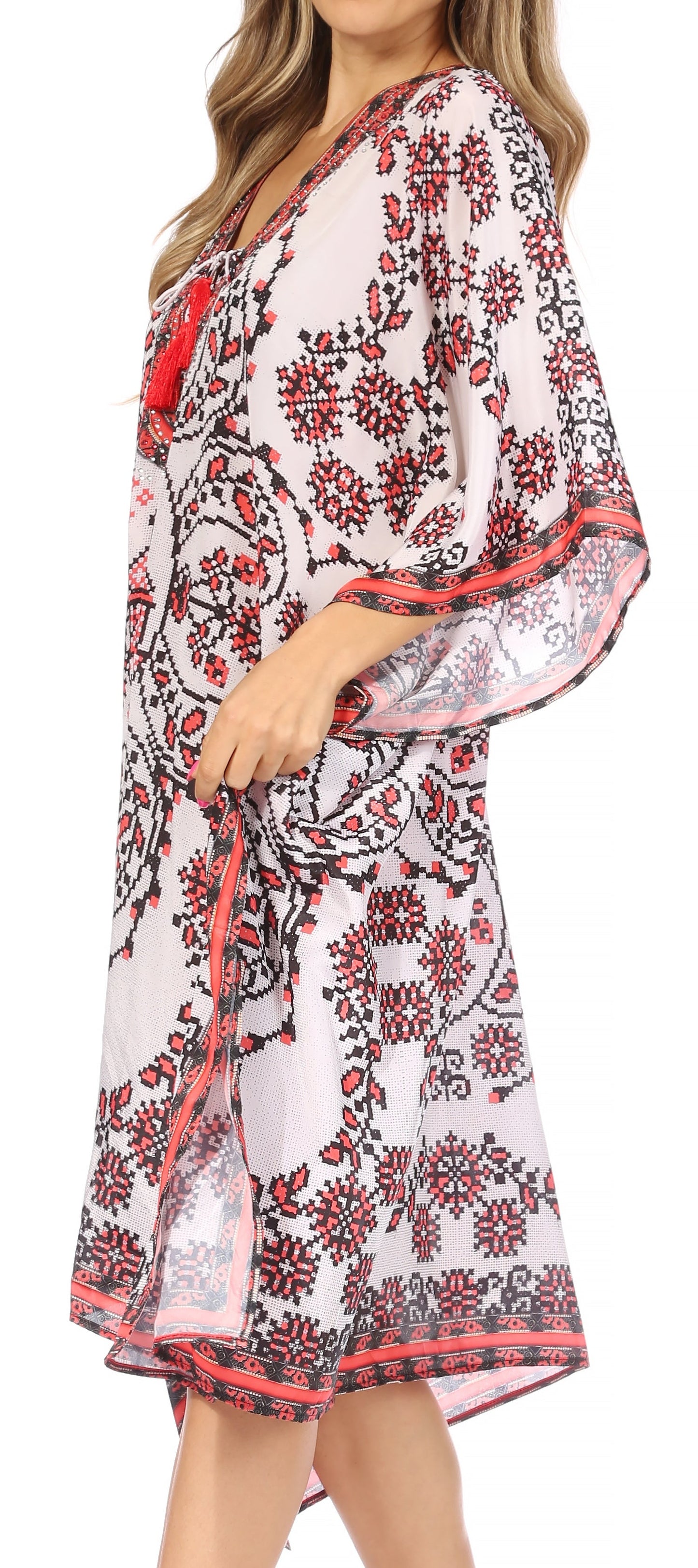 Sakkas Kristy Long Tall Lightweight Caftan Dress / Cover Up With V-Neck Jewels - Concordia Style Boutique