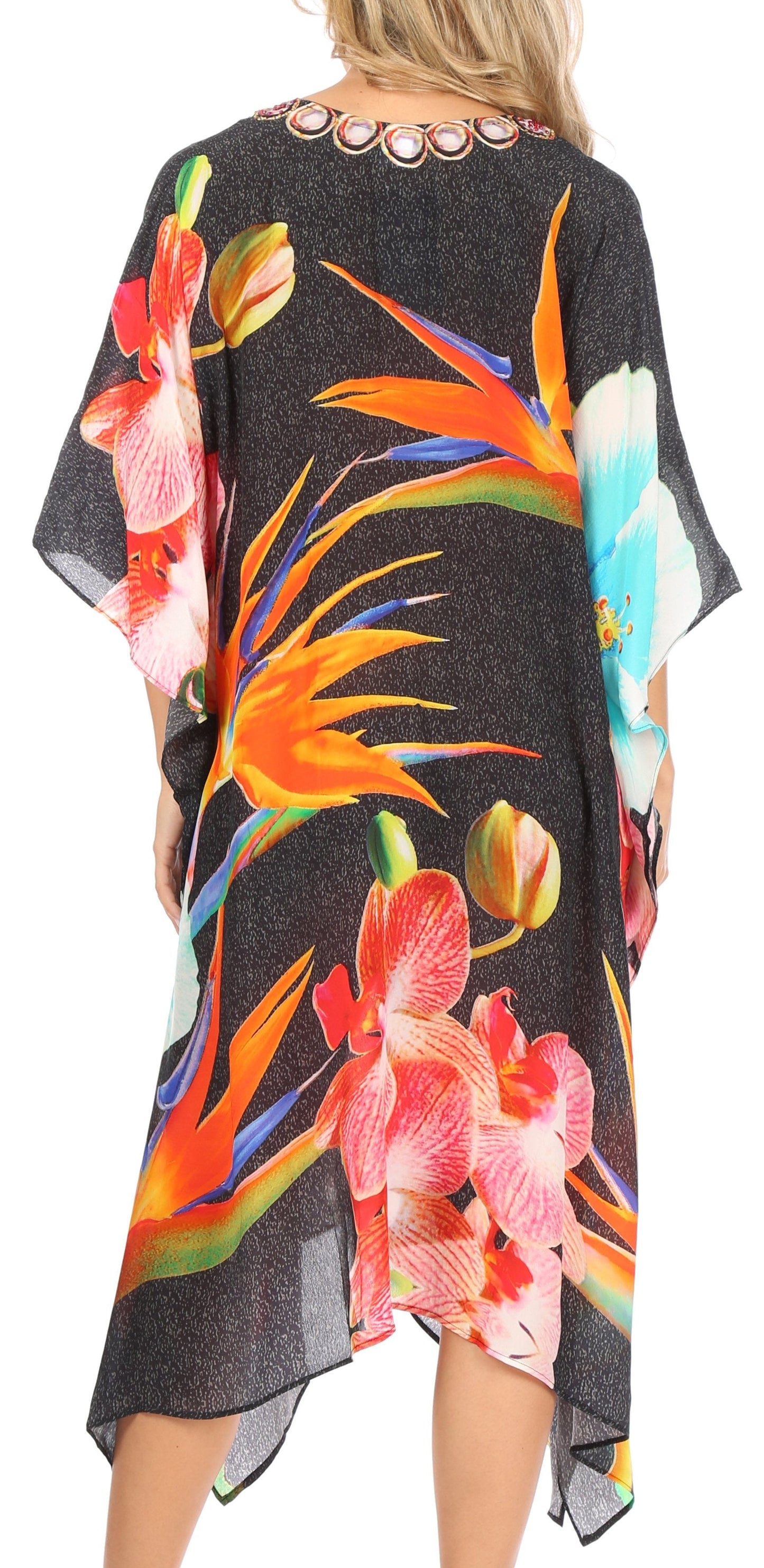Sakkas Kristy Long Tall Lightweight Caftan Dress / Cover Up With V-Neck Jewels - Concordia Style Boutique
