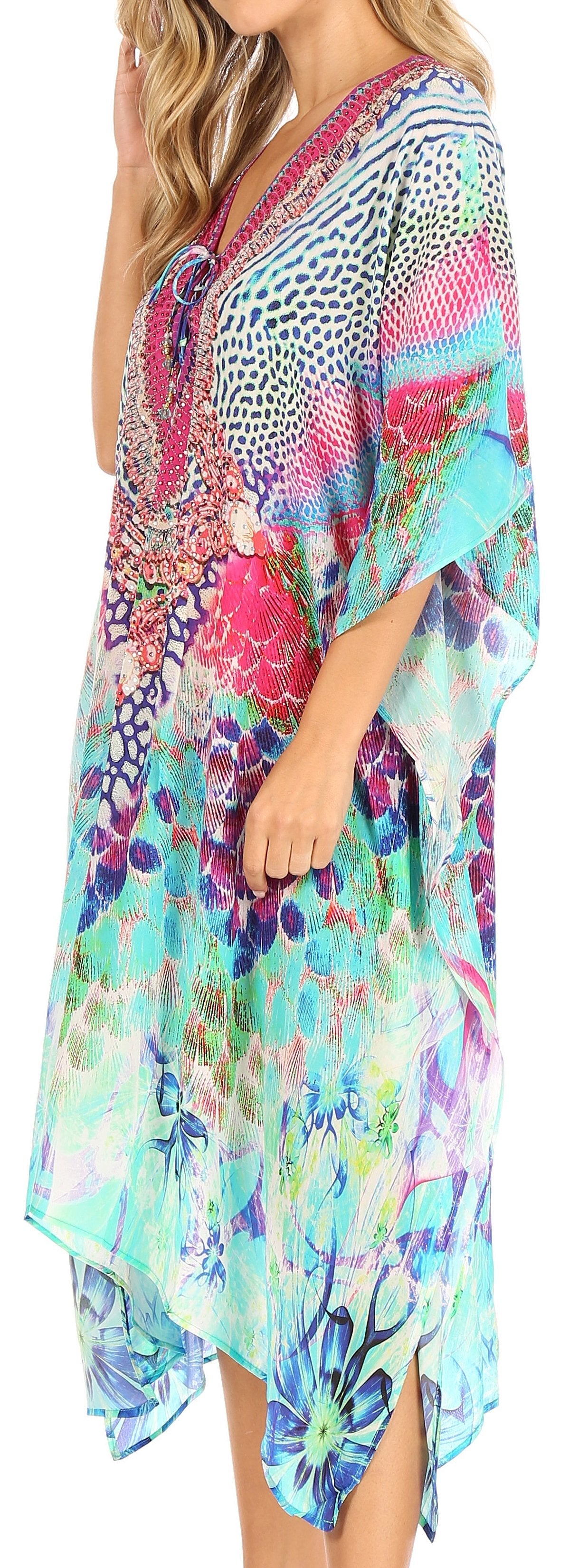 Sakkas Kristy Long Tall Lightweight Caftan Dress / Cover Up With V-Neck Jewels - Concordia Style Boutique
