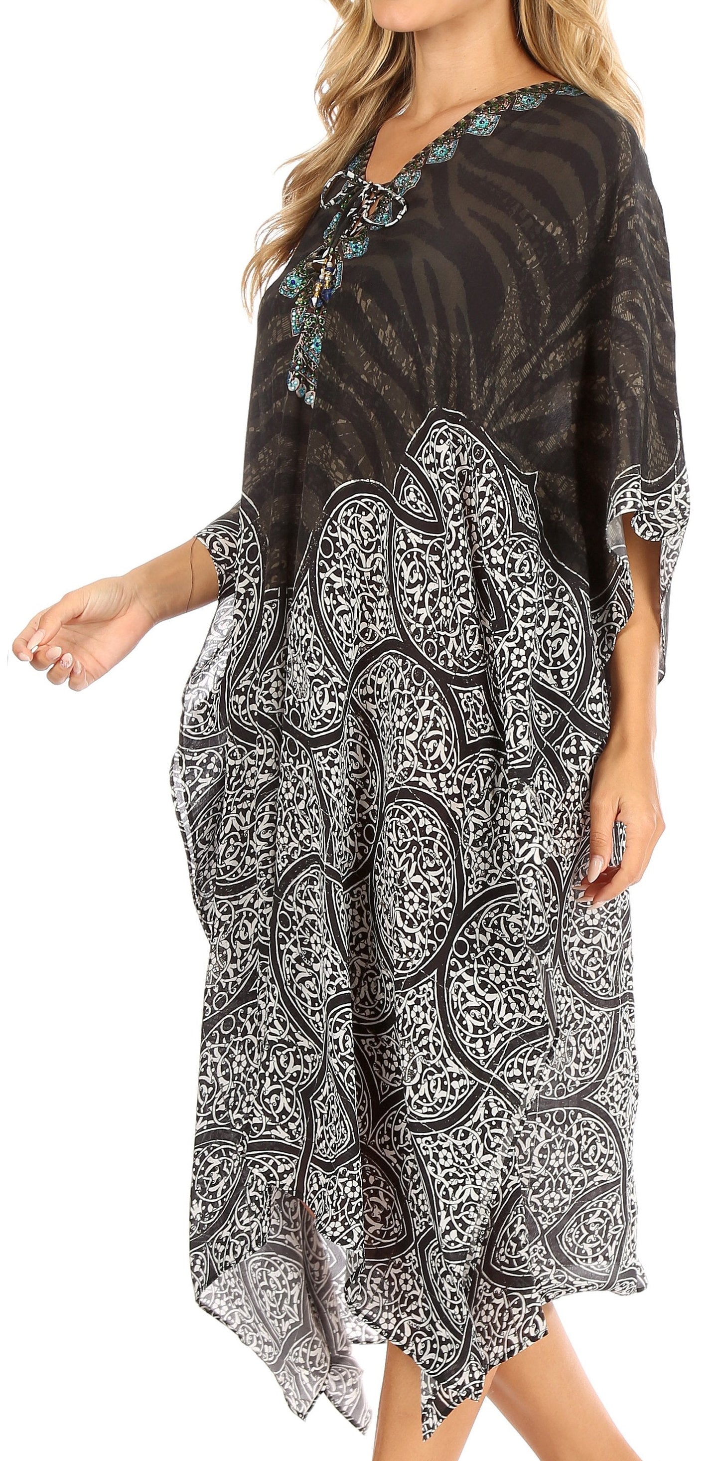 Sakkas Kristy Long Tall Lightweight Caftan Dress / Cover Up With V-Neck Jewels - Concordia Style Boutique