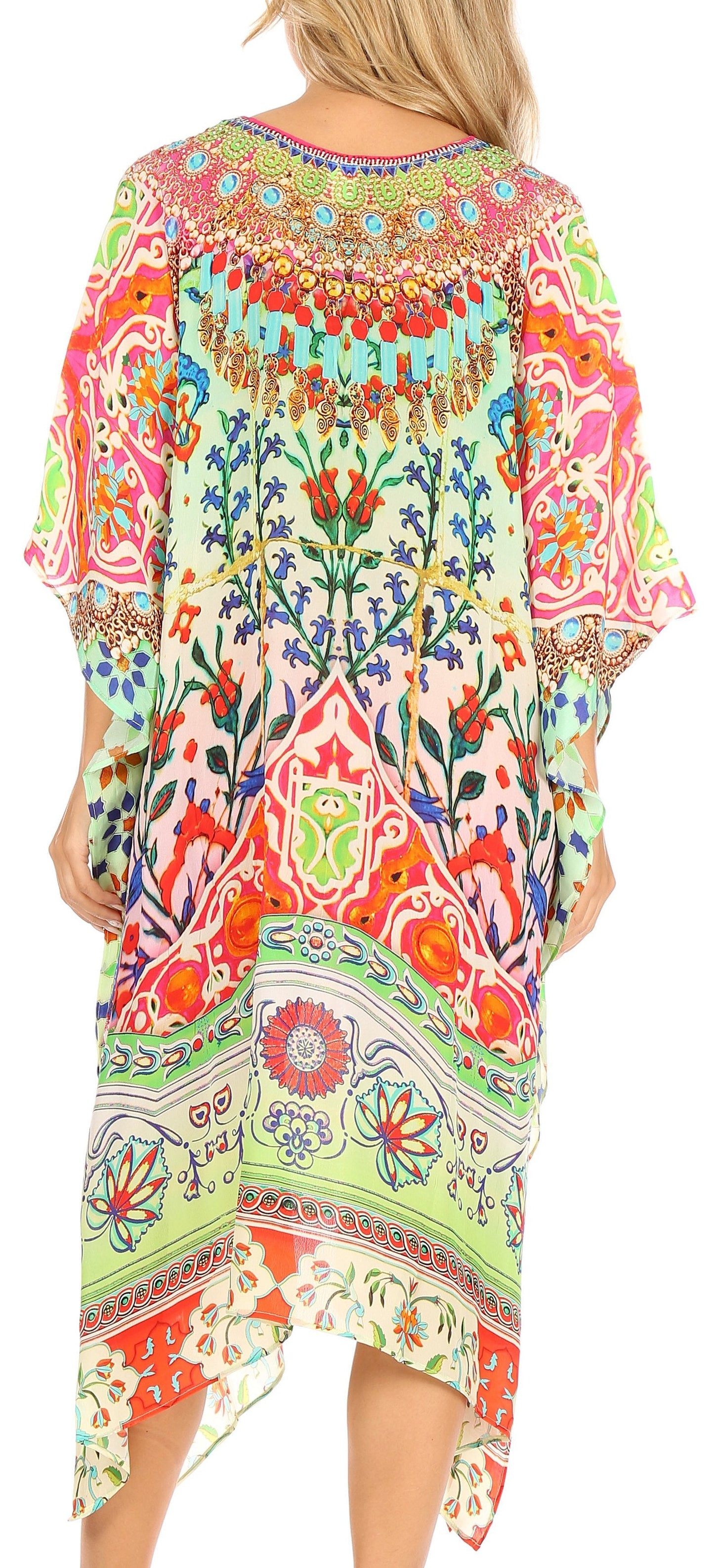 Sakkas Kristy Long Tall Lightweight Caftan Dress / Cover Up With V-Neck Jewels - Concordia Style Boutique