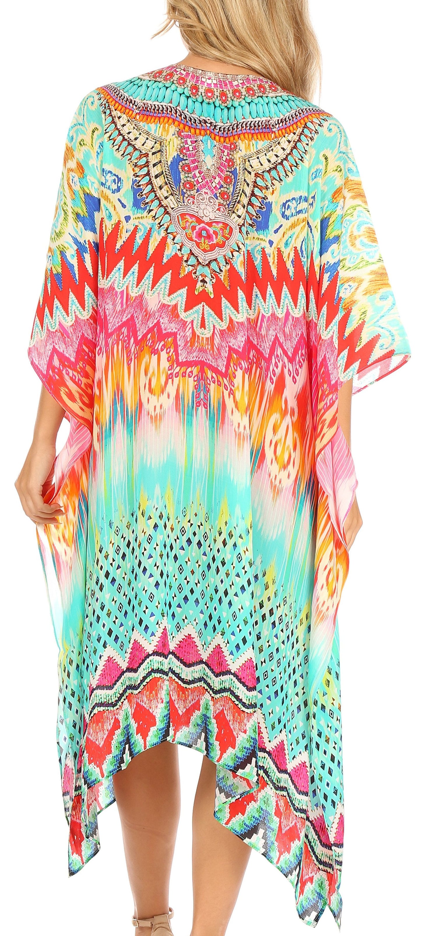 Sakkas Kristy Long Tall Lightweight Caftan Dress / Cover Up With V-Neck Jewels - Concordia Style Boutique
