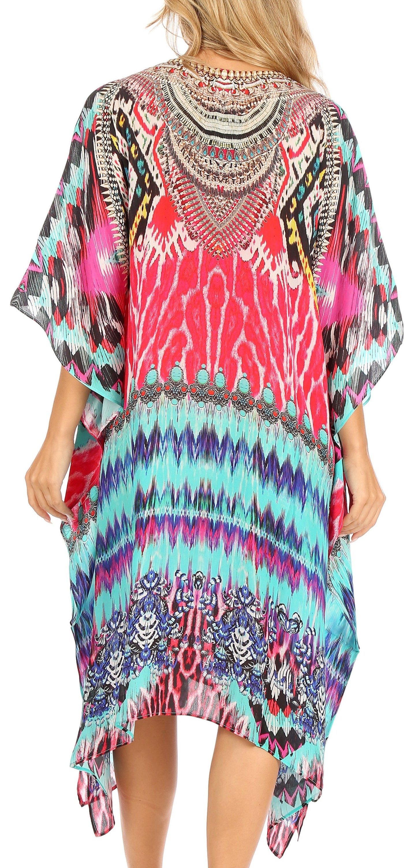 Sakkas Kristy Long Tall Lightweight Caftan Dress / Cover Up With V-Neck Jewels - Concordia Style Boutique
