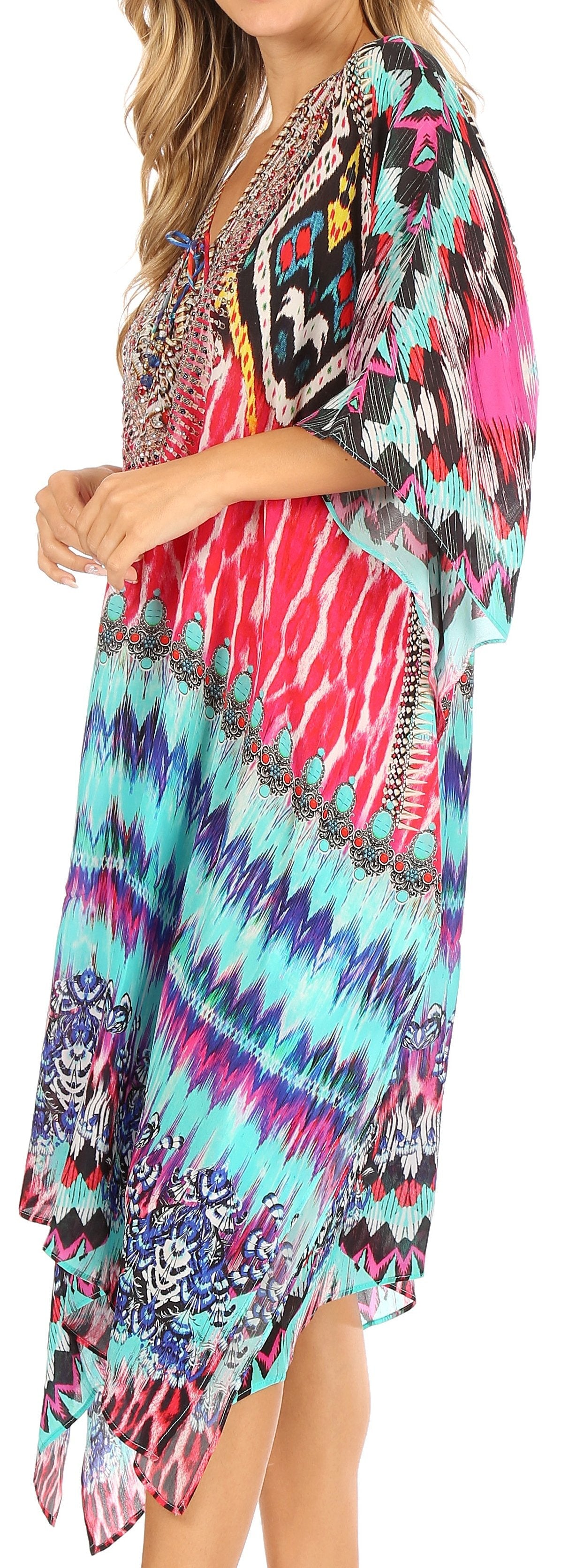Sakkas Kristy Long Tall Lightweight Caftan Dress / Cover Up With V-Neck Jewels - Concordia Style Boutique