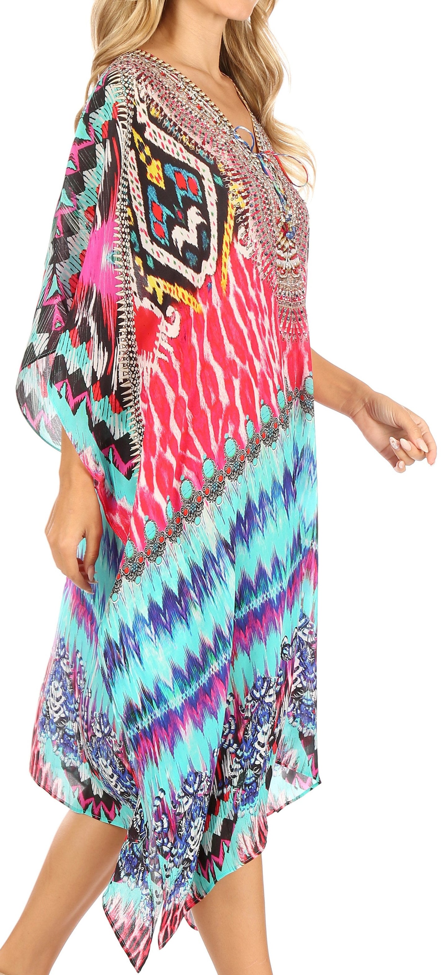 Sakkas Kristy Long Tall Lightweight Caftan Dress / Cover Up With V-Neck Jewels - Concordia Style Boutique
