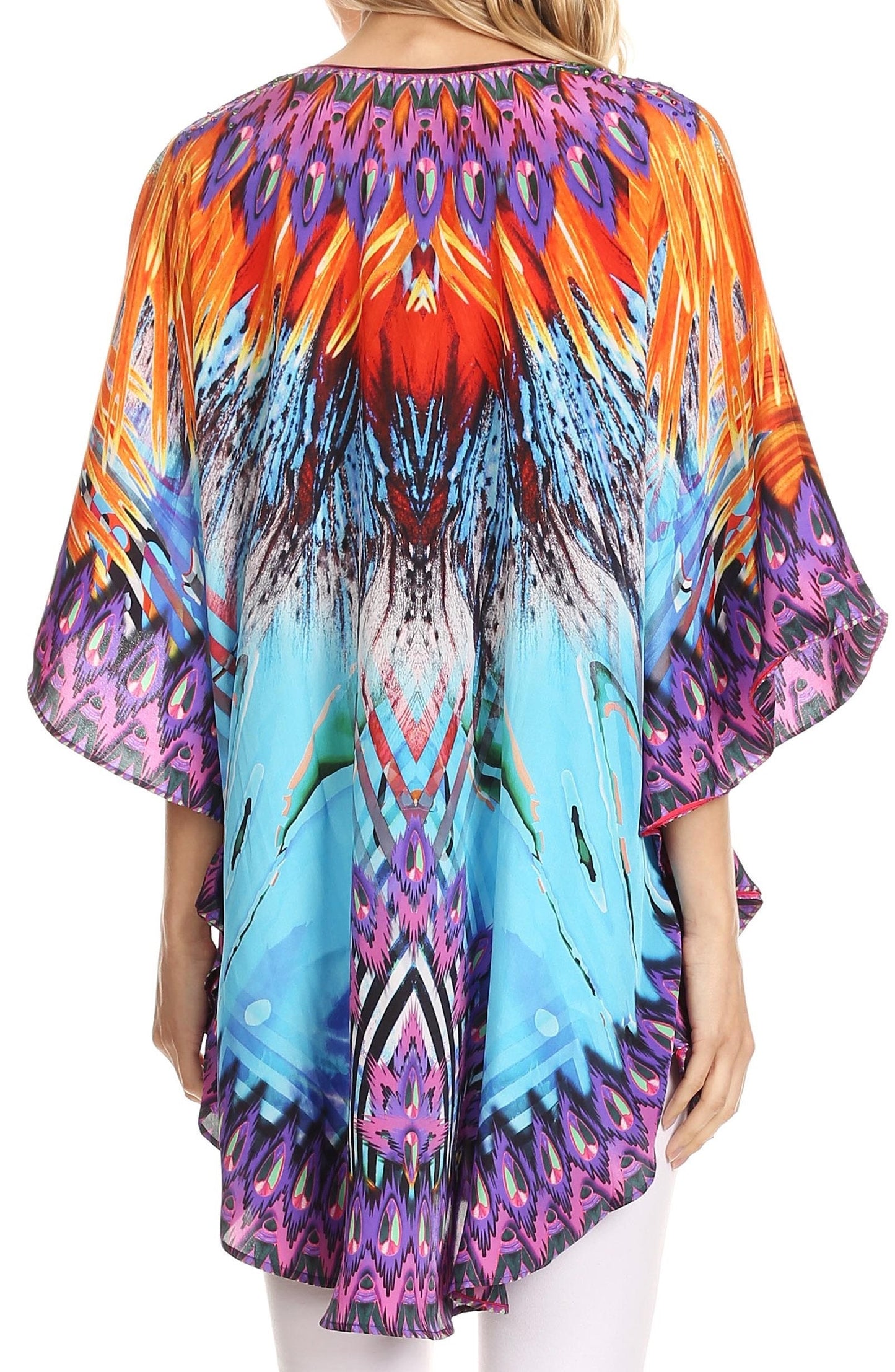 Sakkas Tallulah Wide Circle Blouse V Neck Top With Tassle Ties And Rhinestones - Concordia Style Boutique