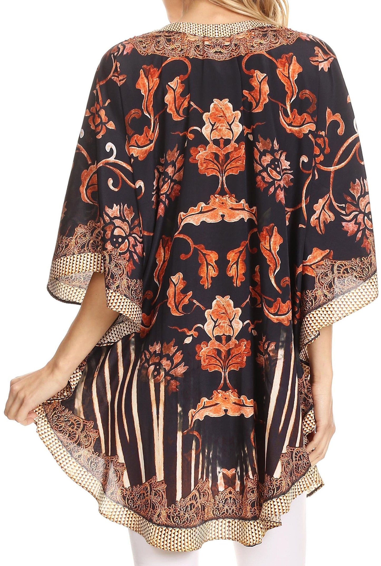 Sakkas Tallulah Wide Circle Blouse V Neck Top With Tassle Ties And Rhinestones - Concordia Style Boutique