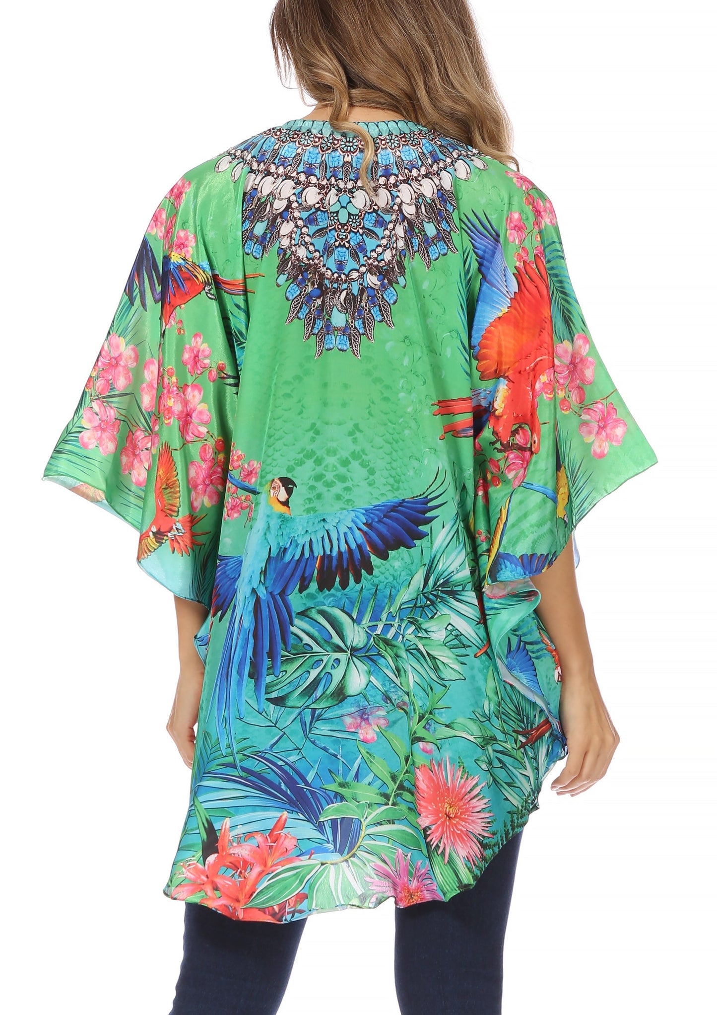 Sakkas Tallulah Wide Circle Blouse V Neck Top With Tassle Ties And Rhinestones - Concordia Style Boutique
