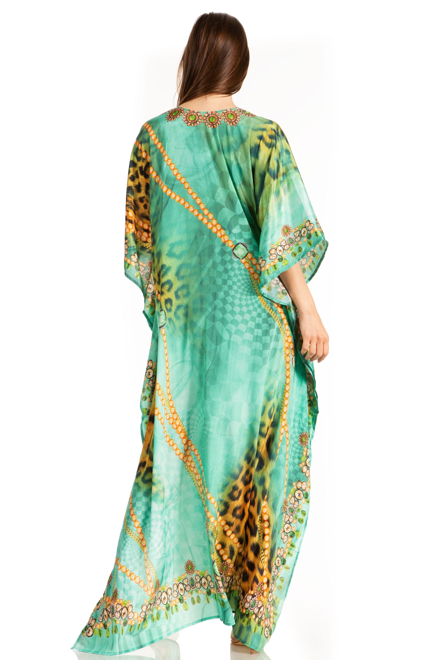 Sakkas Georgettina Flowy Rhinestone V Neck Long Caftan Dress/Cover Up - Concordia Style Boutique