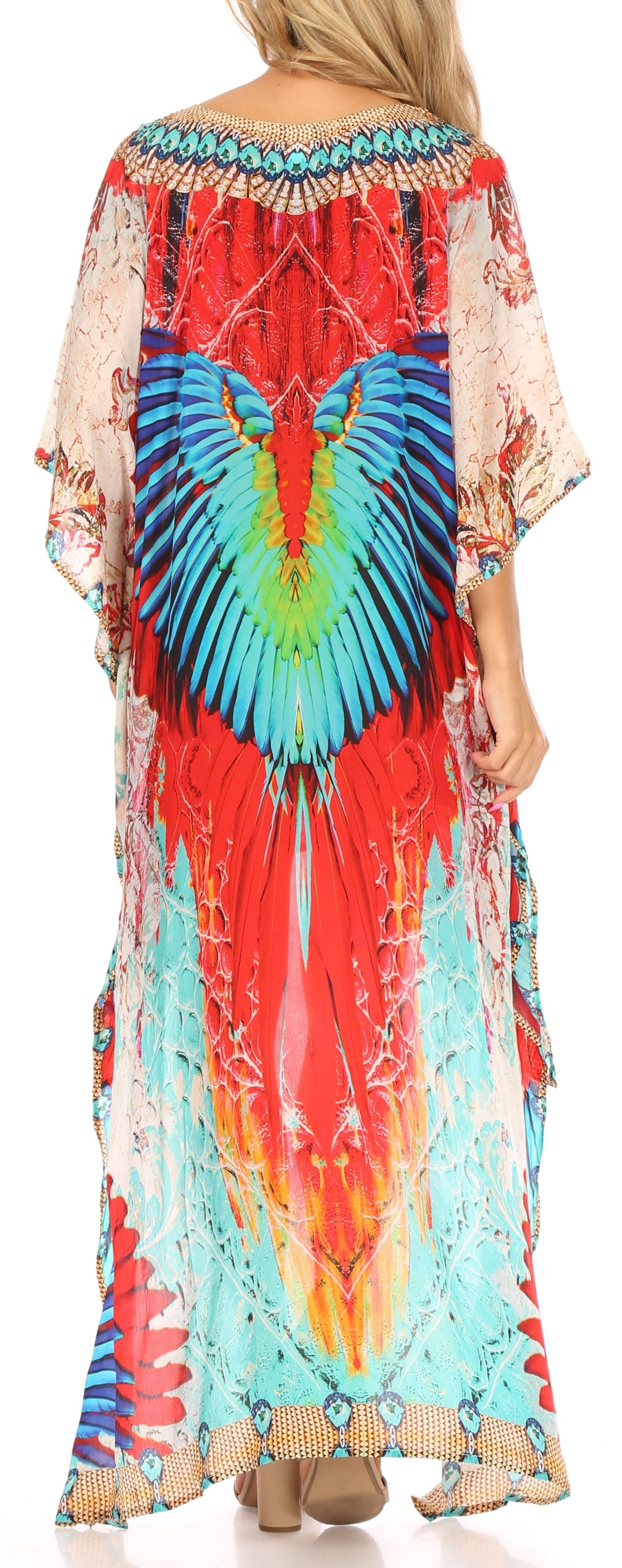Sakkas Laisson Flowy Hi Low Caftan Rhinestone Boxy V Neck Dress Top Cover / Up - Concordia Style Boutique