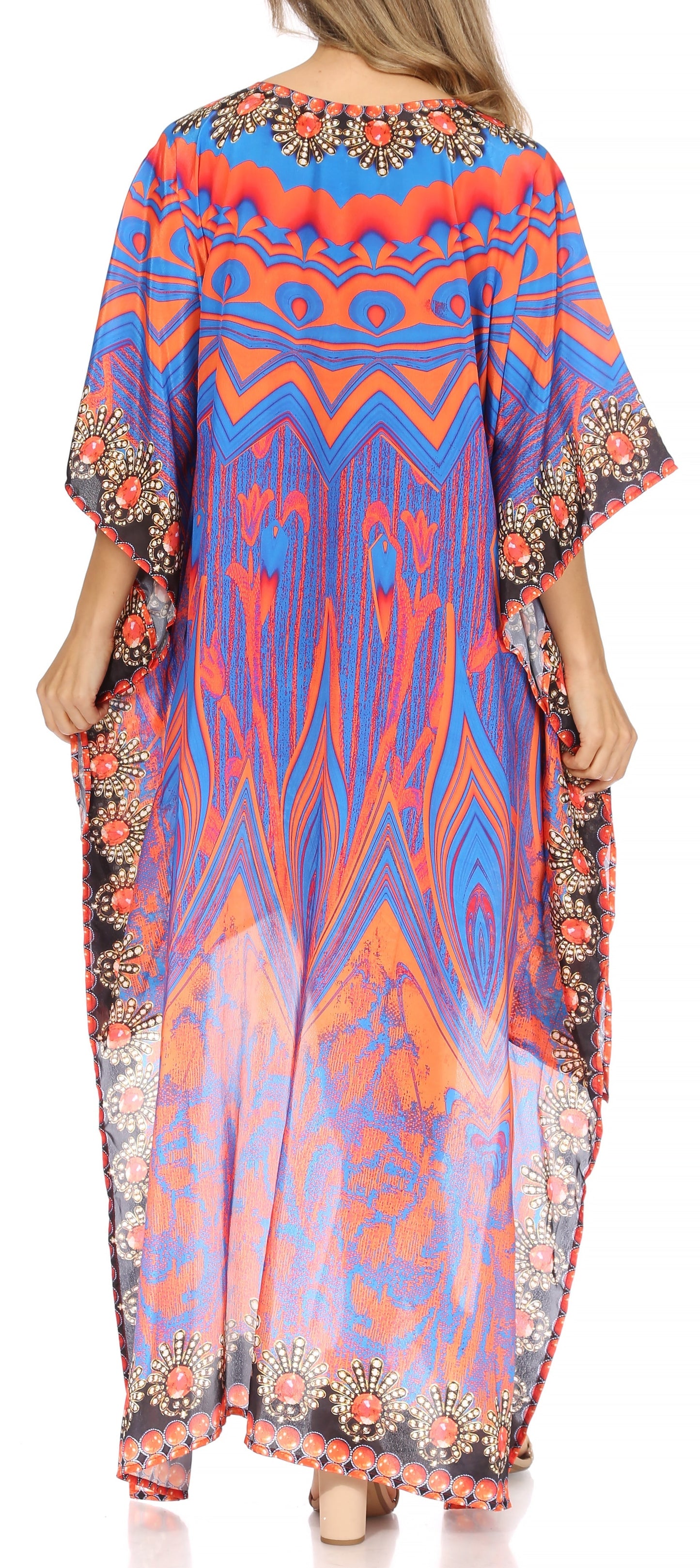Sakkas Laisson Flowy Hi Low Caftan Rhinestone Boxy V Neck Dress Top Cover / Up - Concordia Style Boutique