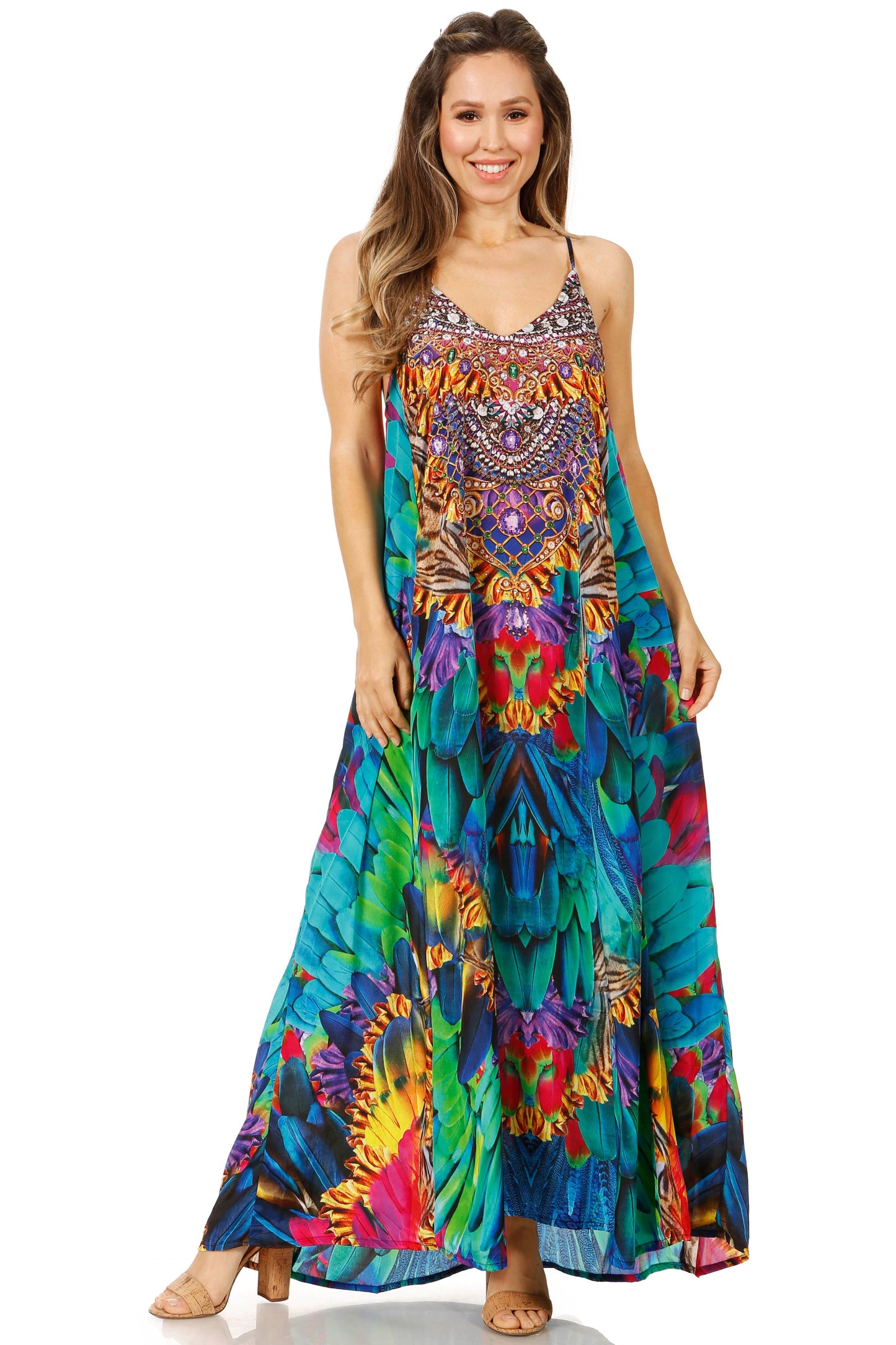 Sakkas Sofia Women's Spaghetti Strap V-neck Floral Print Summer Casual Maxi Dress - Concordia Style Boutique