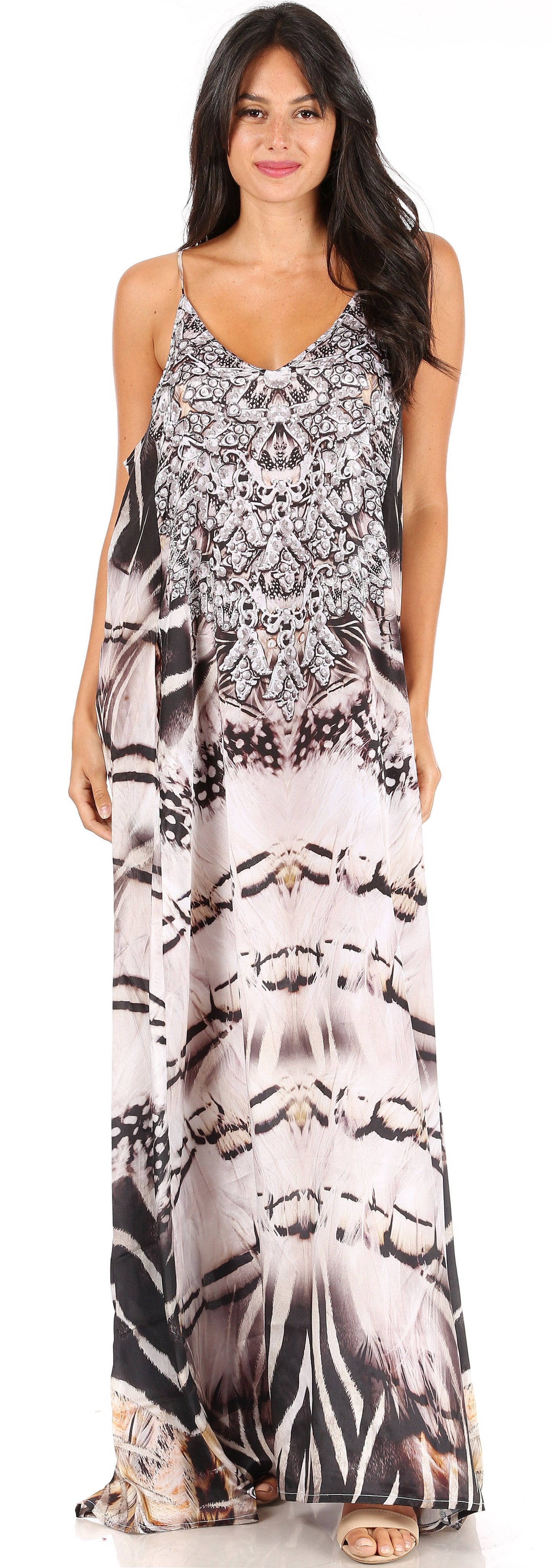 Sakkas Sofia Women's Spaghetti Strap V-neck Floral Print Summer Casual Maxi Dress - Concordia Style Boutique