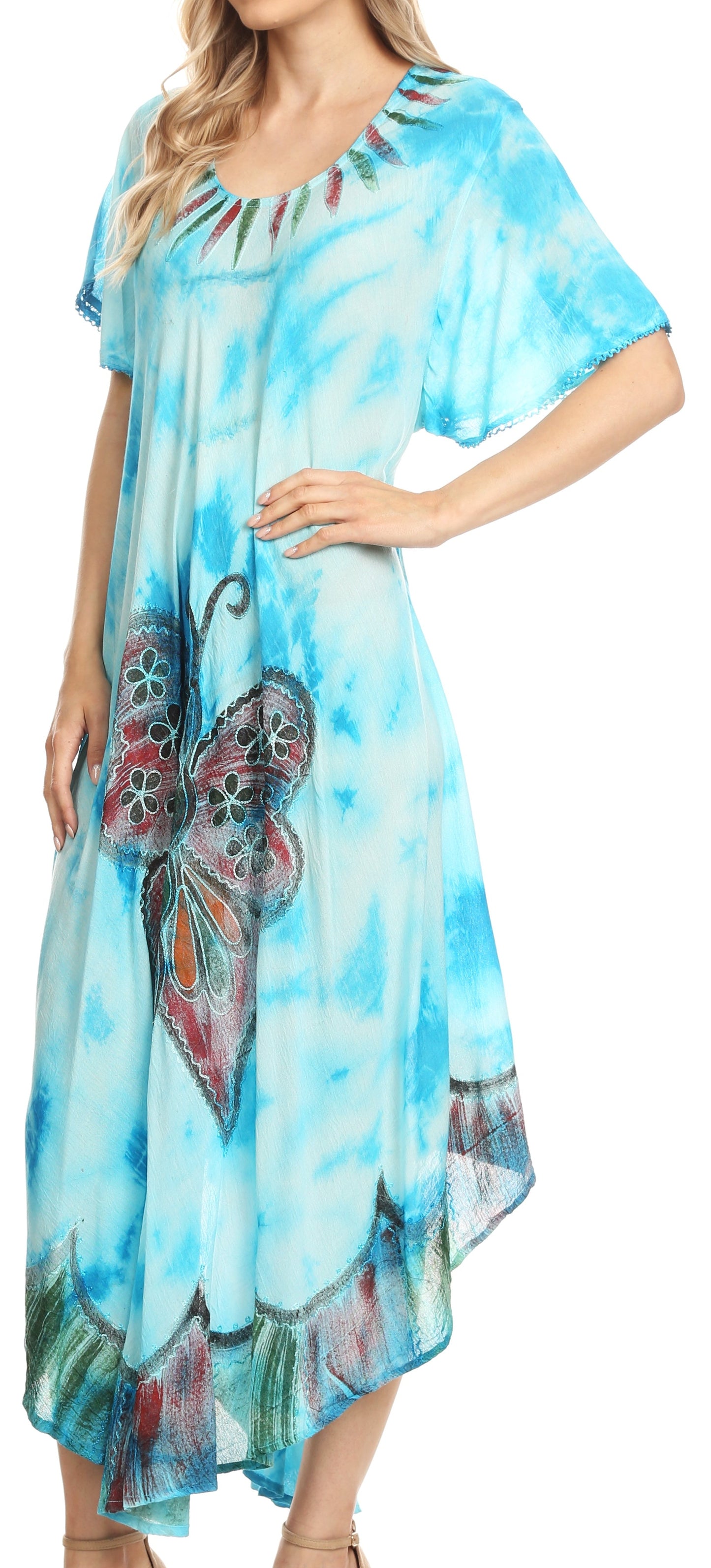 Sakkas Nalani Womens Flowy Caftan Tie Dye Summer Dress Cover up Relax Fit - Concordia Style Boutique