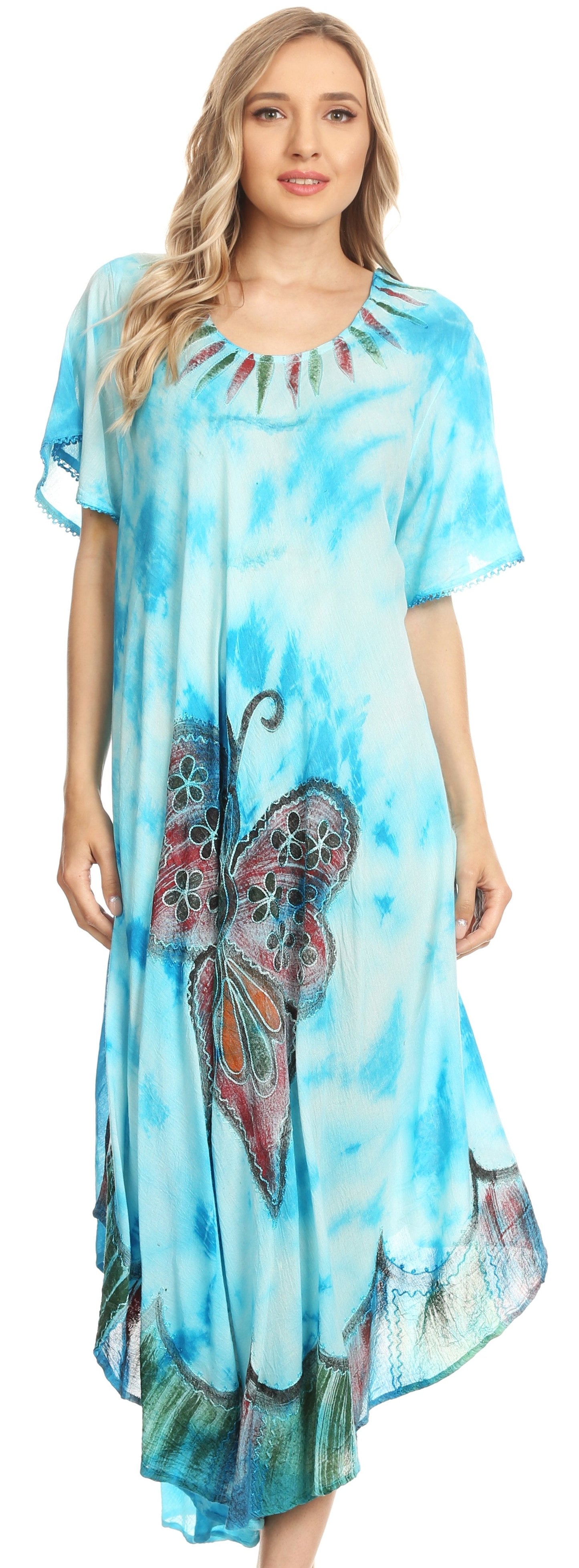 Sakkas Nalani Womens Flowy Caftan Tie Dye Summer Dress Cover up Relax Fit - Concordia Style Boutique