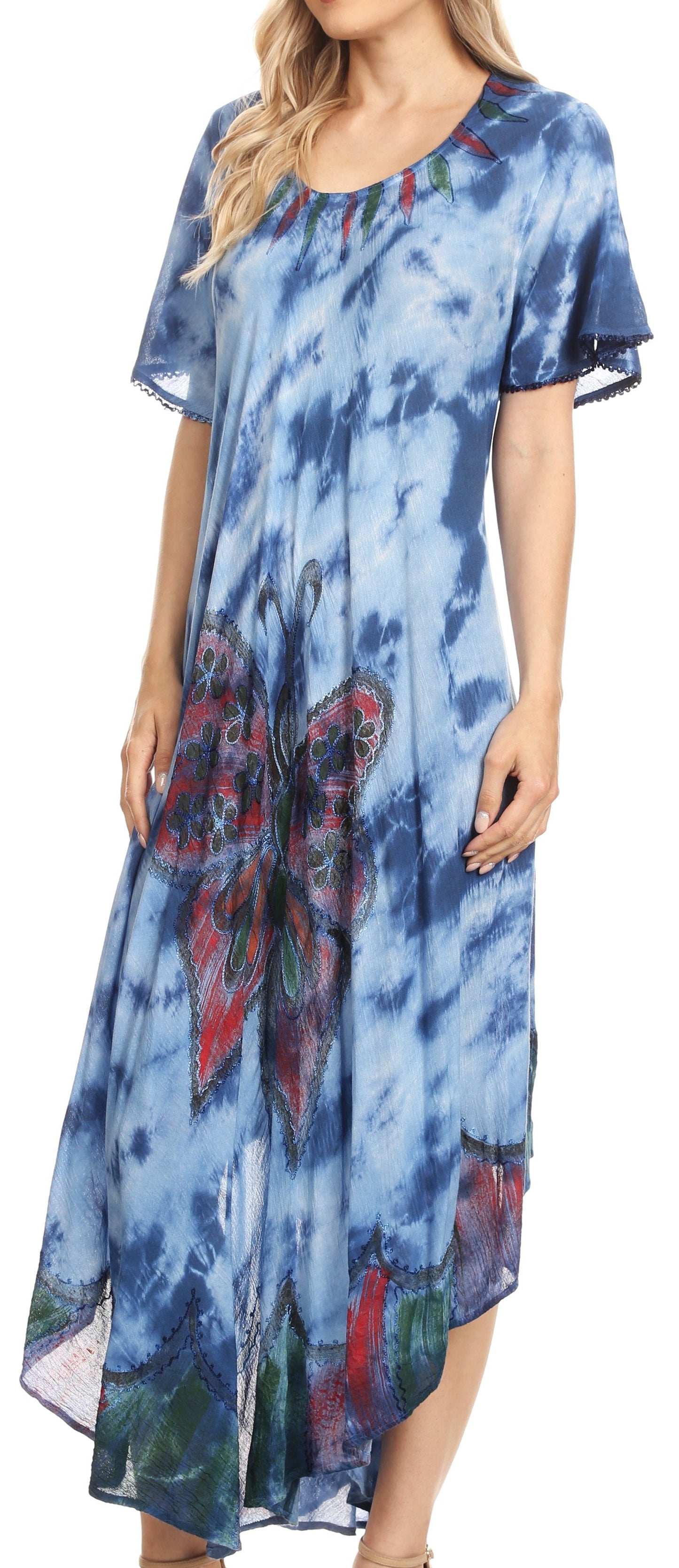 Sakkas Nalani Womens Flowy Caftan Tie Dye Summer Dress Cover up Relax Fit - Concordia Style Boutique