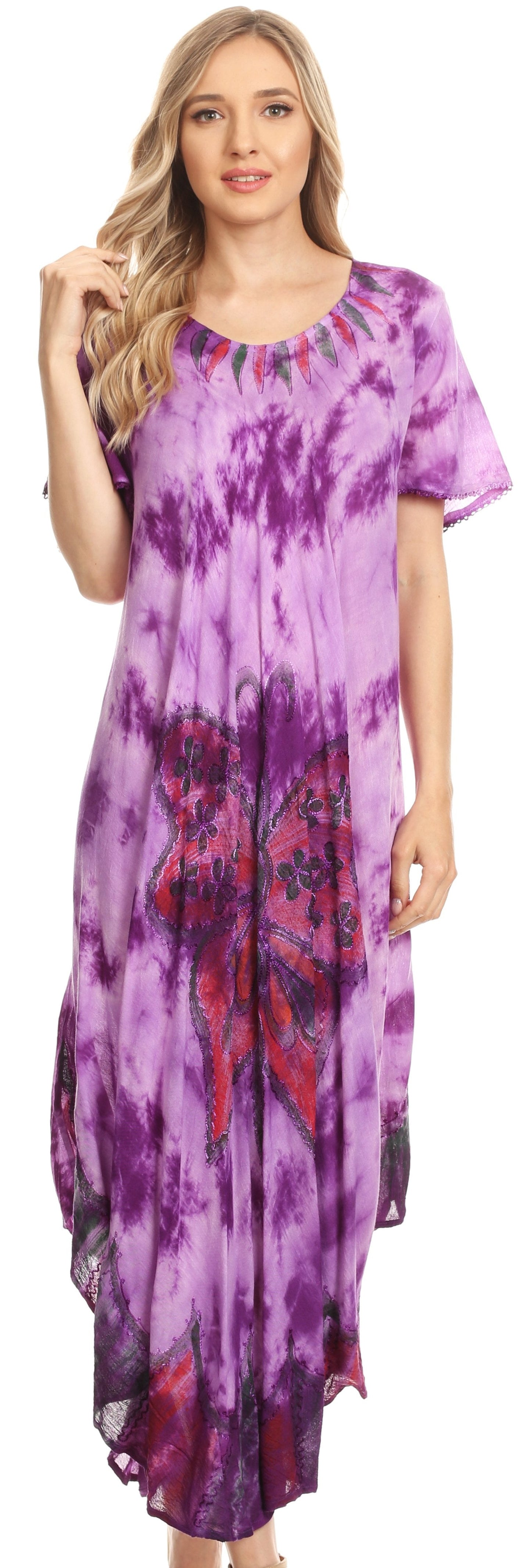Sakkas Nalani Womens Flowy Caftan Tie Dye Summer Dress Cover up Relax Fit - Concordia Style Boutique