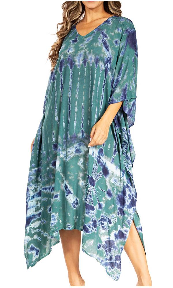 Sakkas Clementine Women's Tie Dye Caftan Dress/Cover Up Beach Kaftan Boho Summer - Concordia Style Boutique