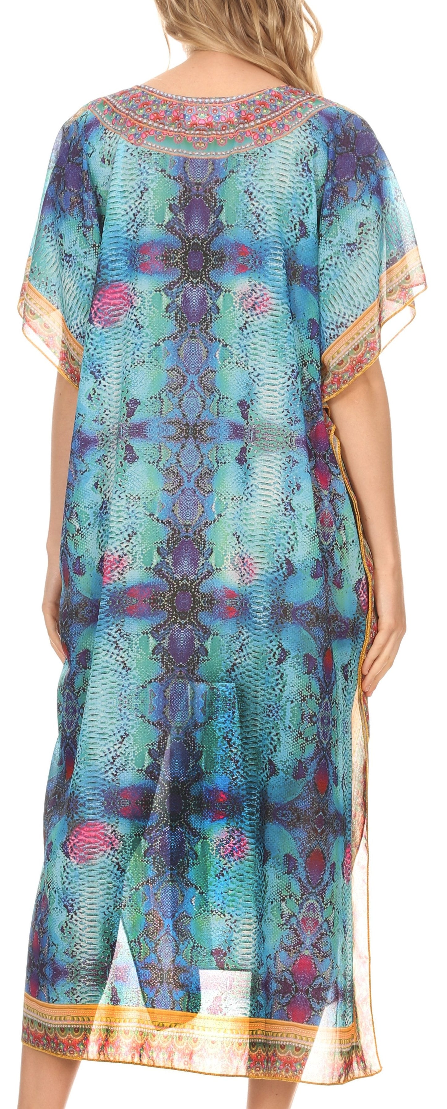 MKY Astryd Women's Flowy Maxi Long Caftan Dress Cover Up with Rhinestone - Concordia Style Boutique