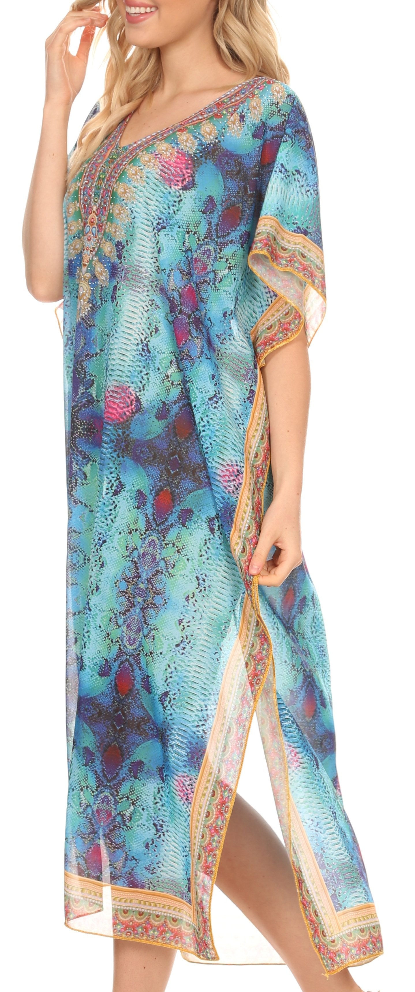 MKY Astryd Women's Flowy Maxi Long Caftan Dress Cover Up with Rhinestone - Concordia Style Boutique