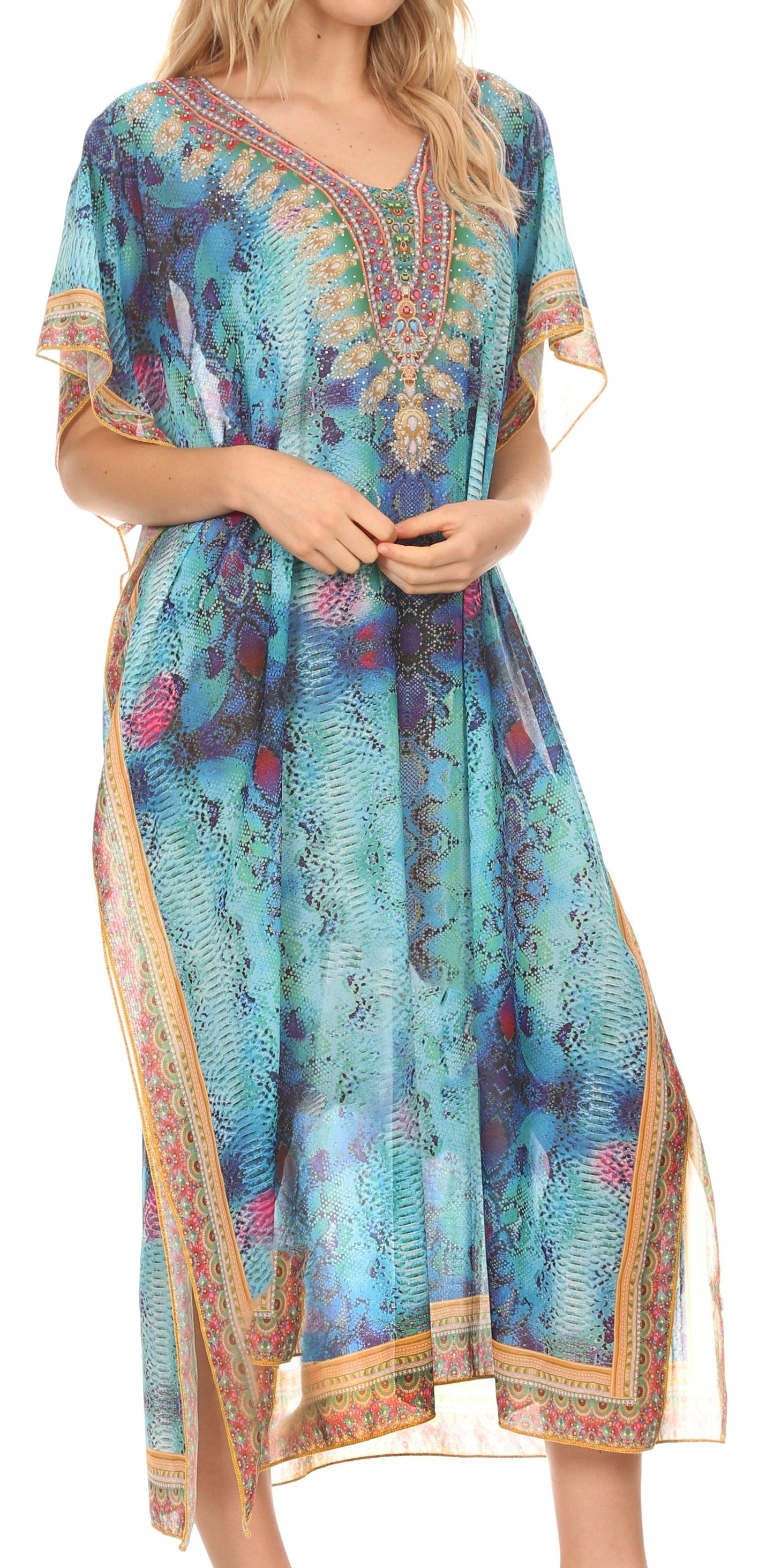MKY Astryd Women's Flowy Maxi Long Caftan Dress Cover Up with Rhinestone - Concordia Style Boutique