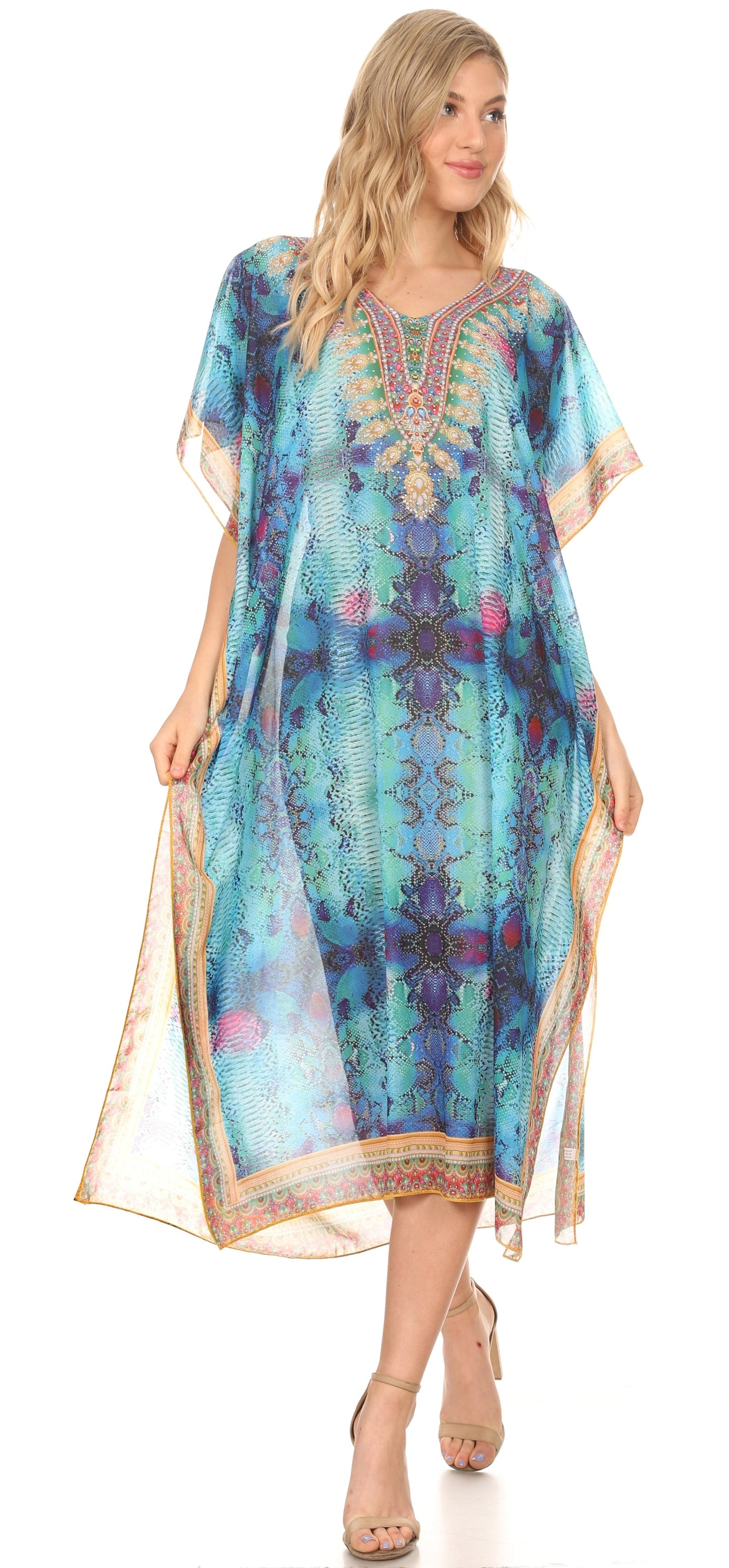MKY Astryd Women's Flowy Maxi Long Caftan Dress Cover Up with Rhinestone - Concordia Style Boutique