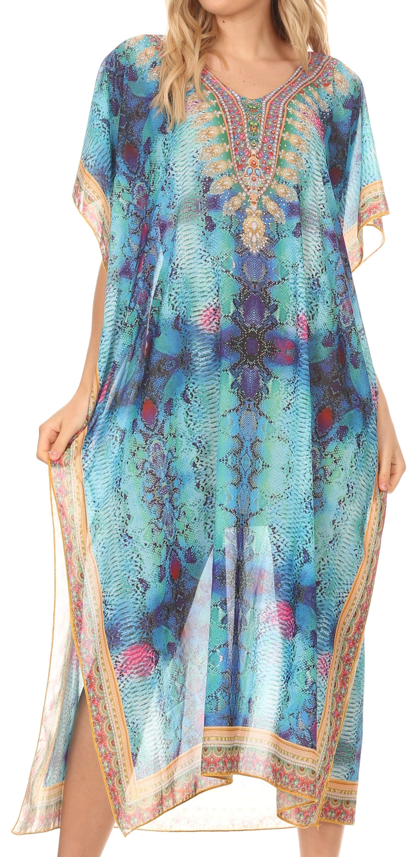MKY Astryd Women's Flowy Maxi Long Caftan Dress Cover Up with Rhinestone - Concordia Style Boutique
