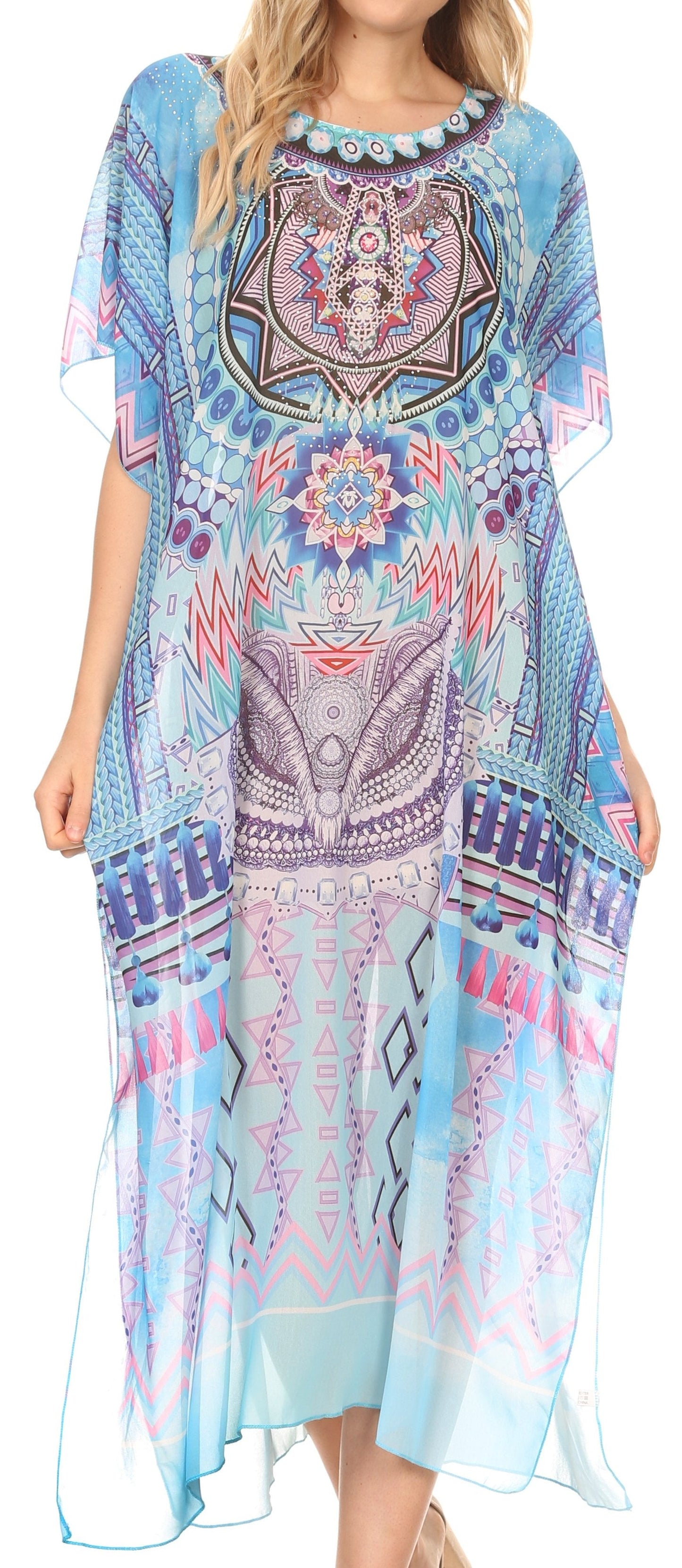 MKY Astryd Women's Flowy Maxi Long Caftan Dress Cover Up with Rhinestone - Concordia Style Boutique