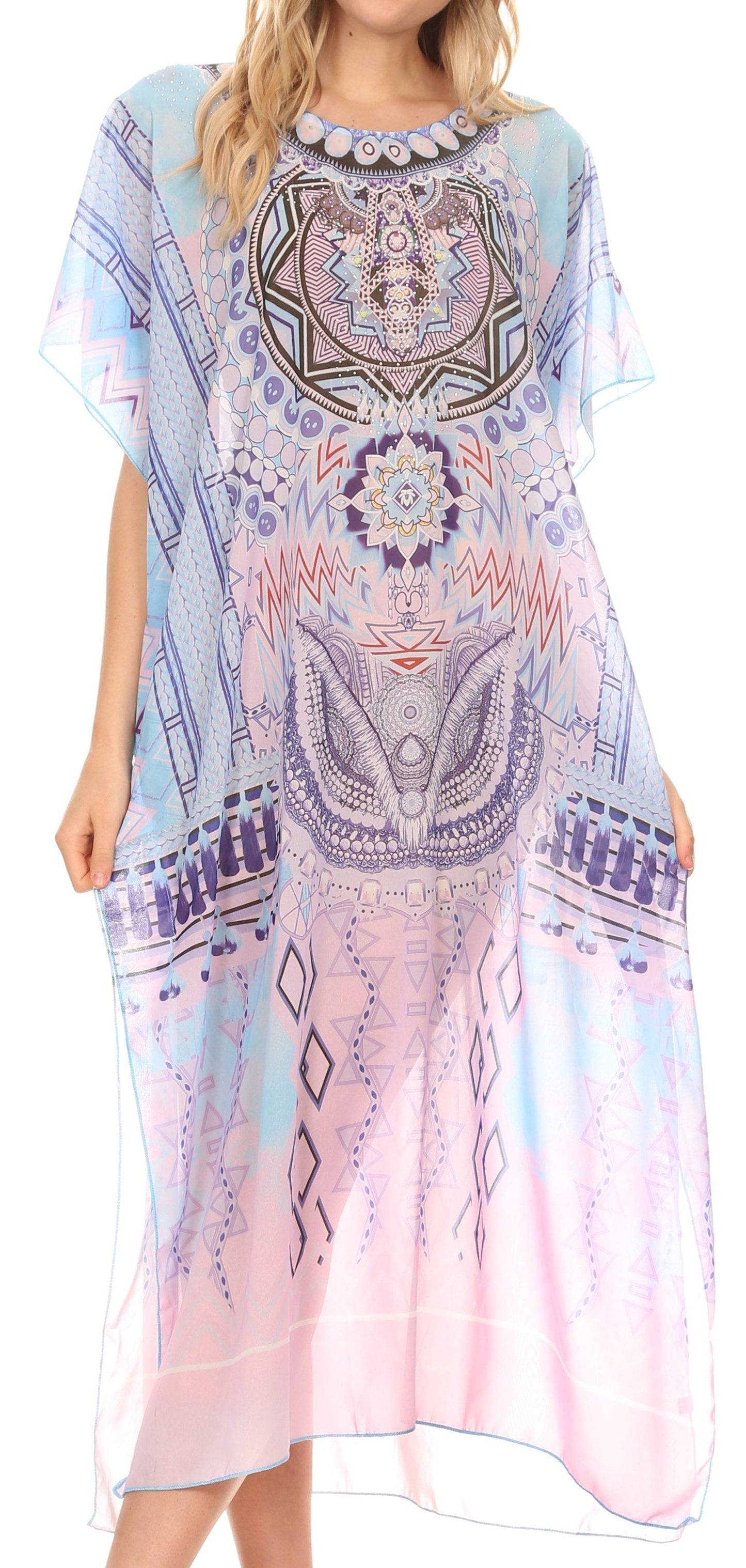 MKY Astryd Women's Flowy Maxi Long Caftan Dress Cover Up with Rhinestone - Concordia Style Boutique