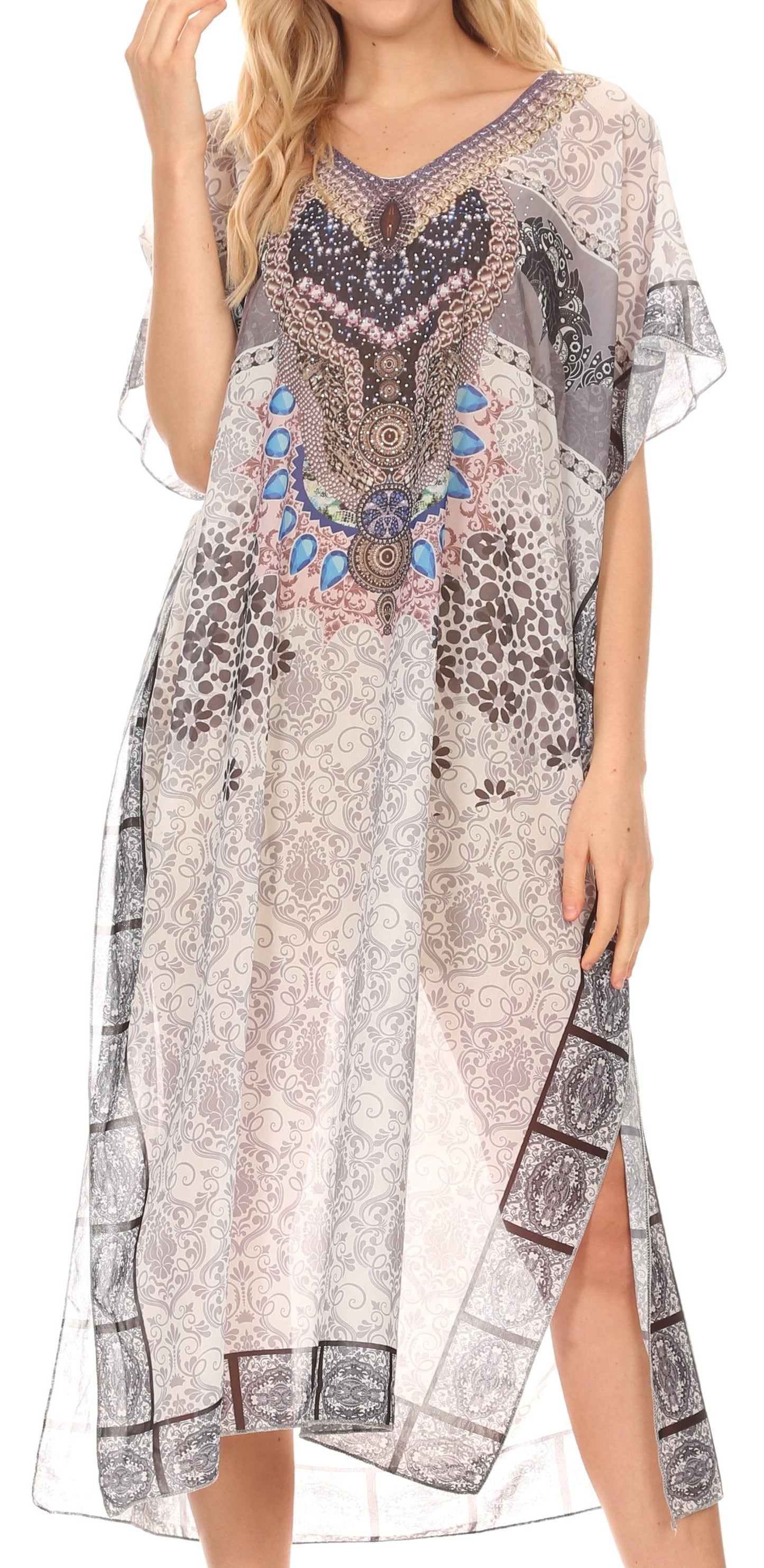 MKY Astryd Women's Flowy Maxi Long Caftan Dress Cover Up with Rhinestone - Concordia Style Boutique