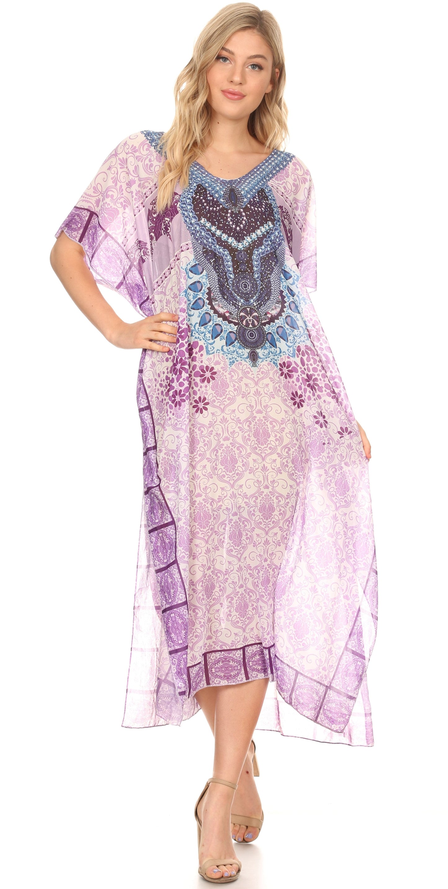 MKY Astryd Women's Flowy Maxi Long Caftan Dress Cover Up with Rhinestone - Concordia Style Boutique