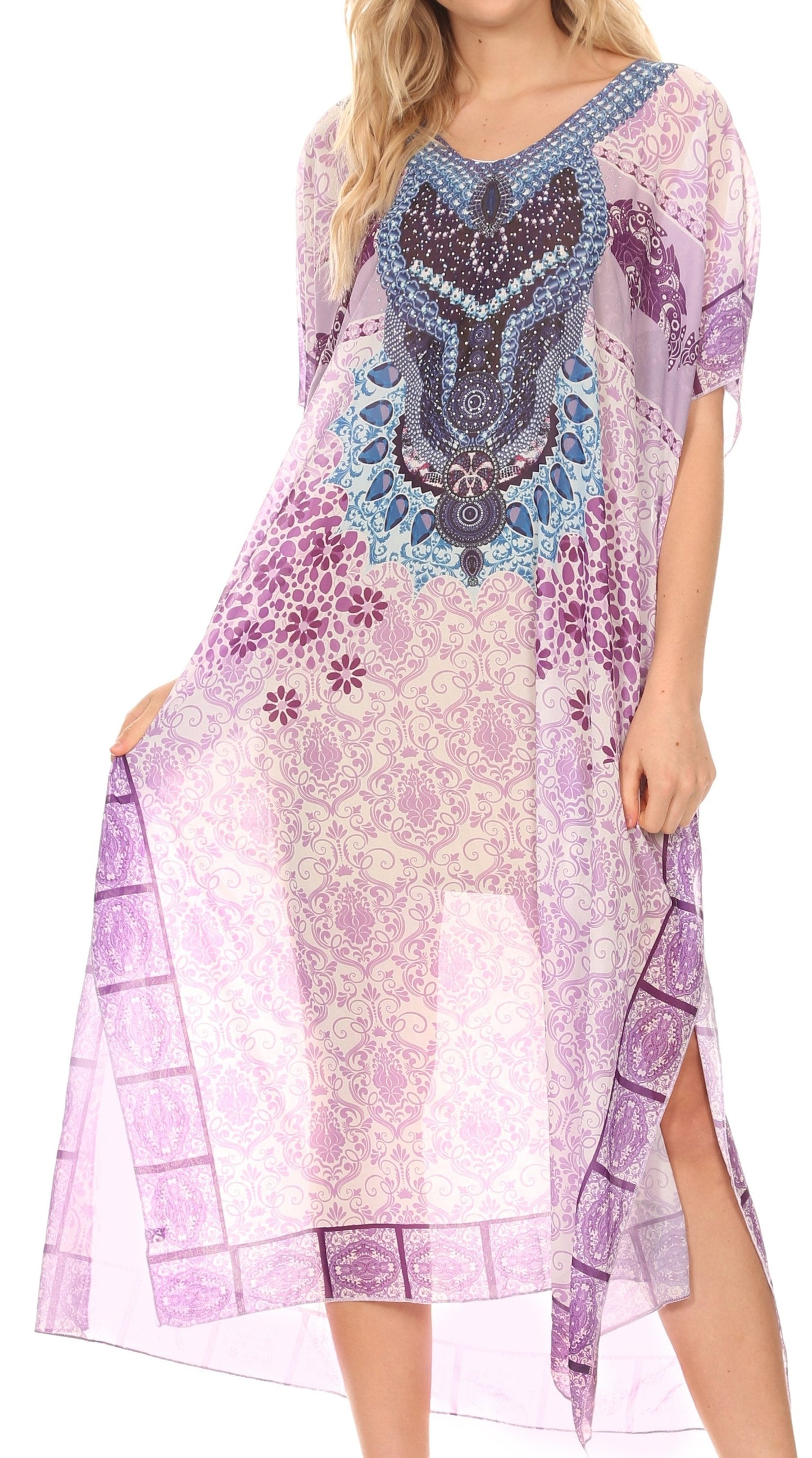 MKY Astryd Women's Flowy Maxi Long Caftan Dress Cover Up with Rhinestone - Concordia Style Boutique