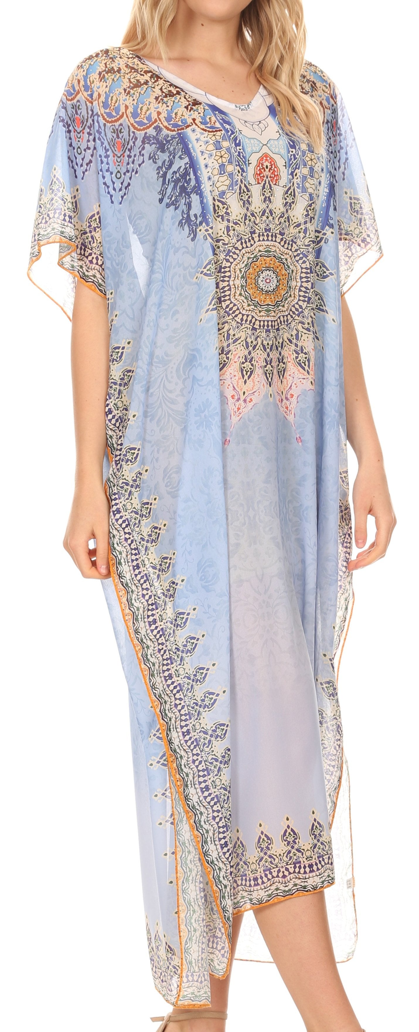 MKY Astryd Women's Flowy Maxi Long Caftan Dress Cover Up with Rhinestone - Concordia Style Boutique