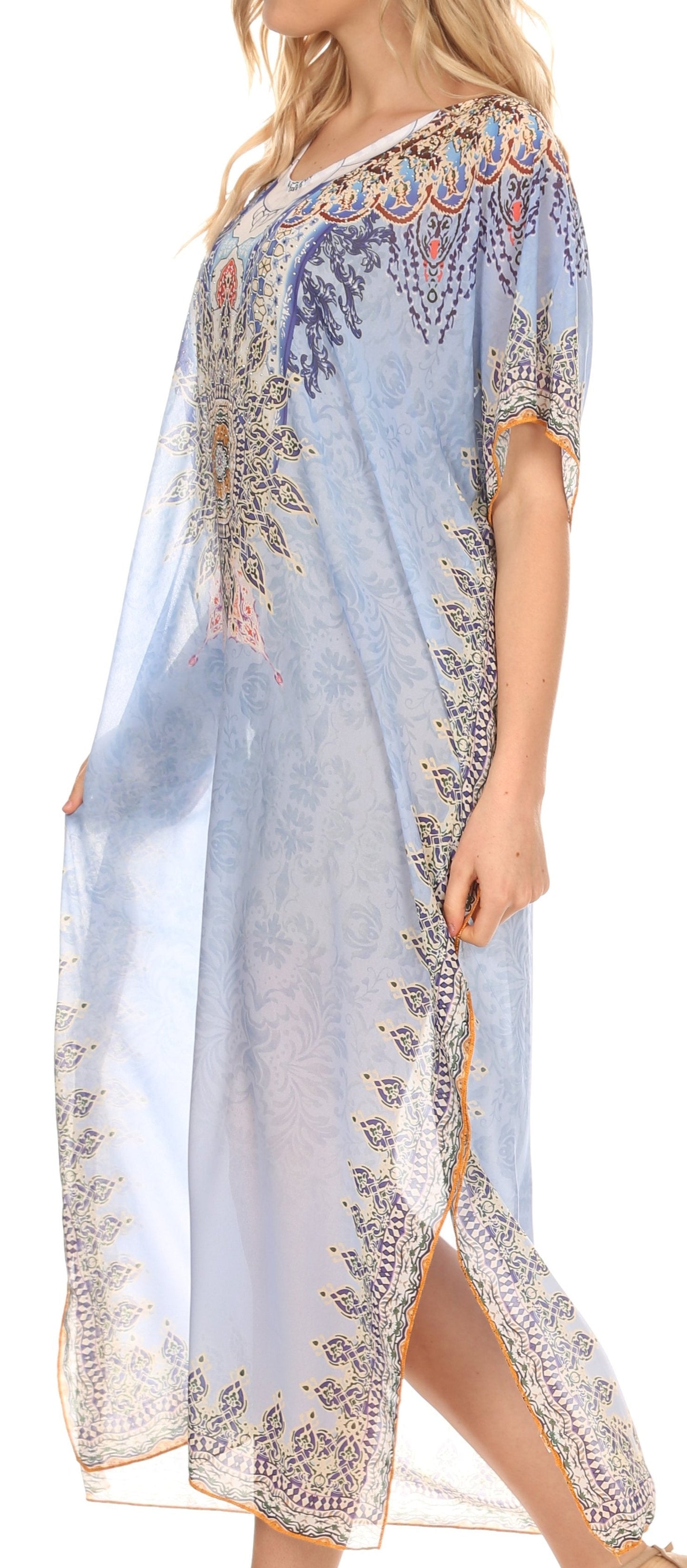 MKY Astryd Women's Flowy Maxi Long Caftan Dress Cover Up with Rhinestone - Concordia Style Boutique
