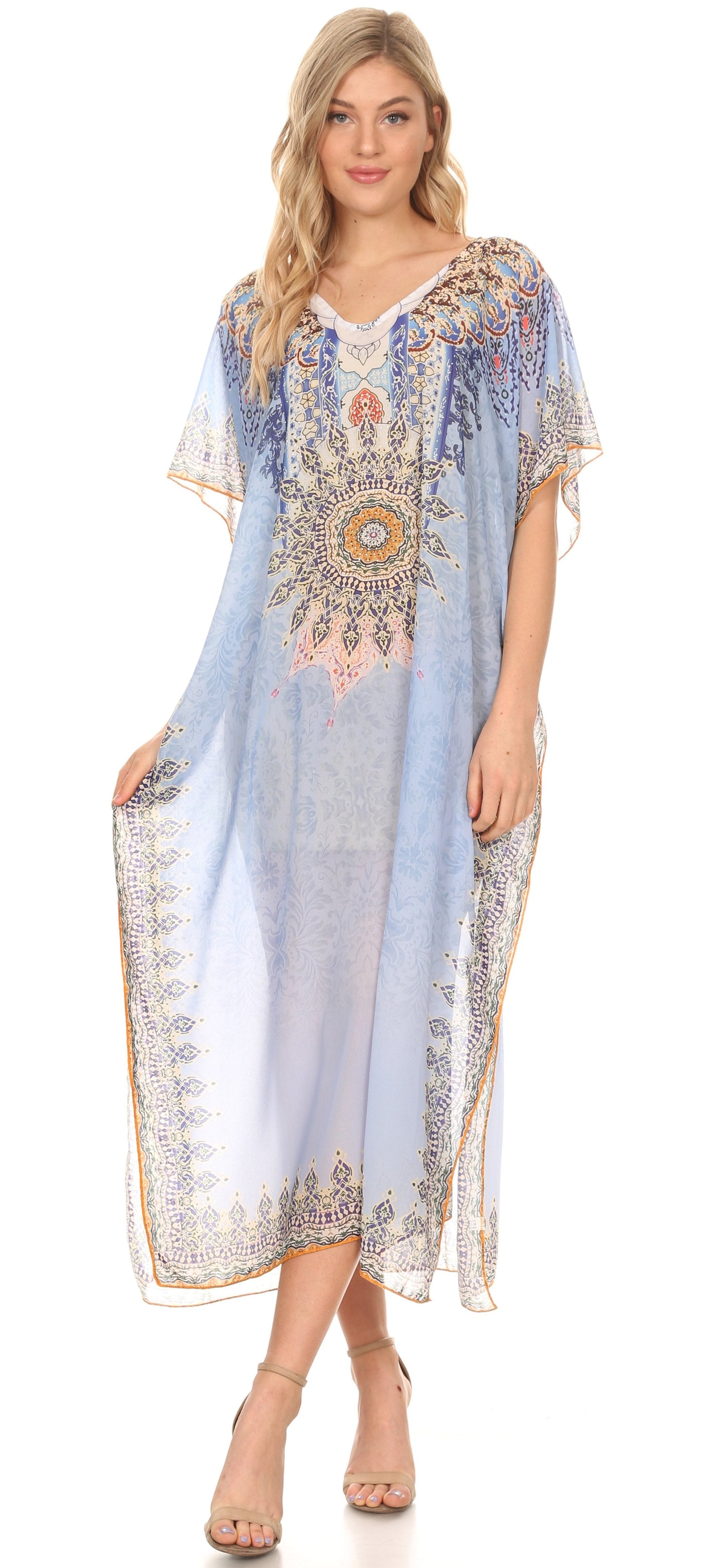 MKY Astryd Women's Flowy Maxi Long Caftan Dress Cover Up with Rhinestone - Concordia Style Boutique