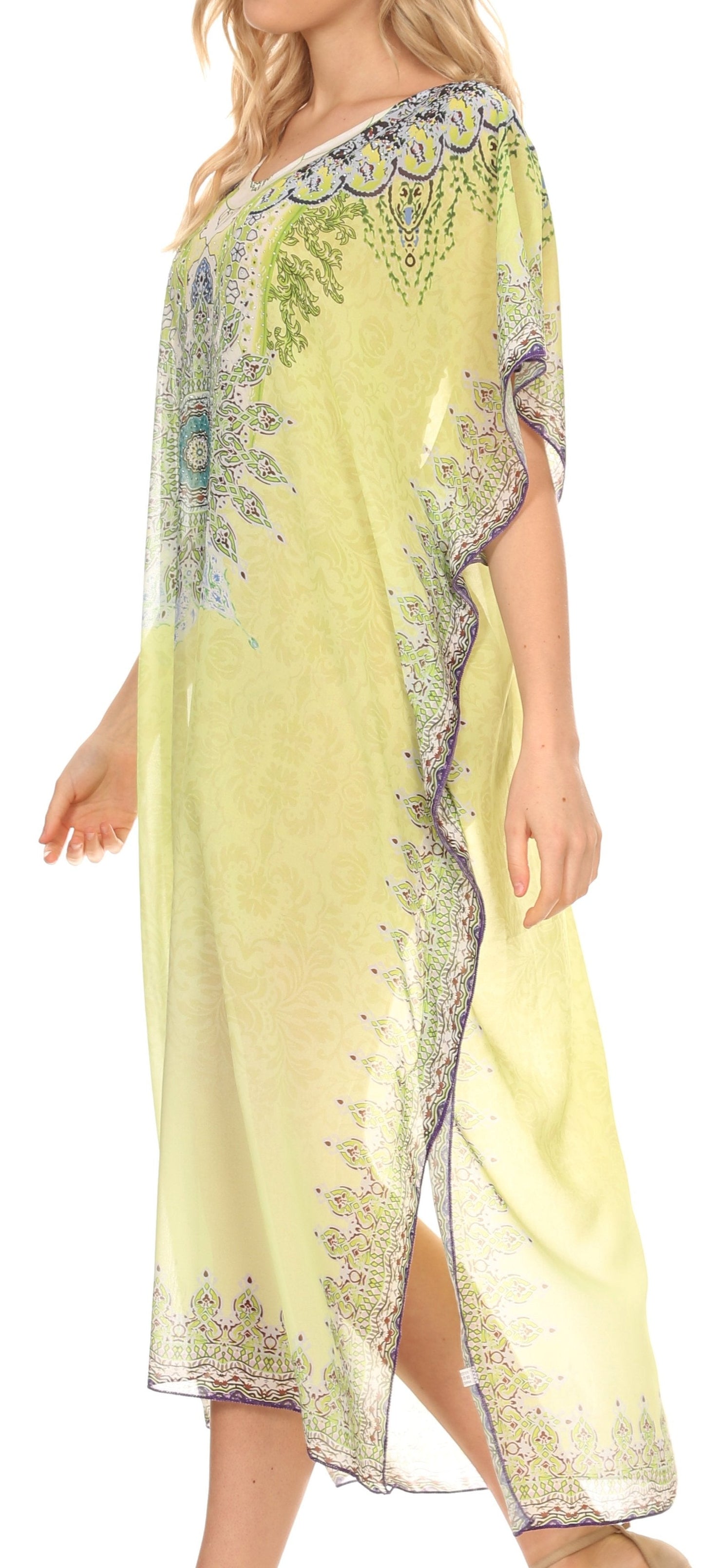 MKY Astryd Women's Flowy Maxi Long Caftan Dress Cover Up with Rhinestone - Concordia Style Boutique