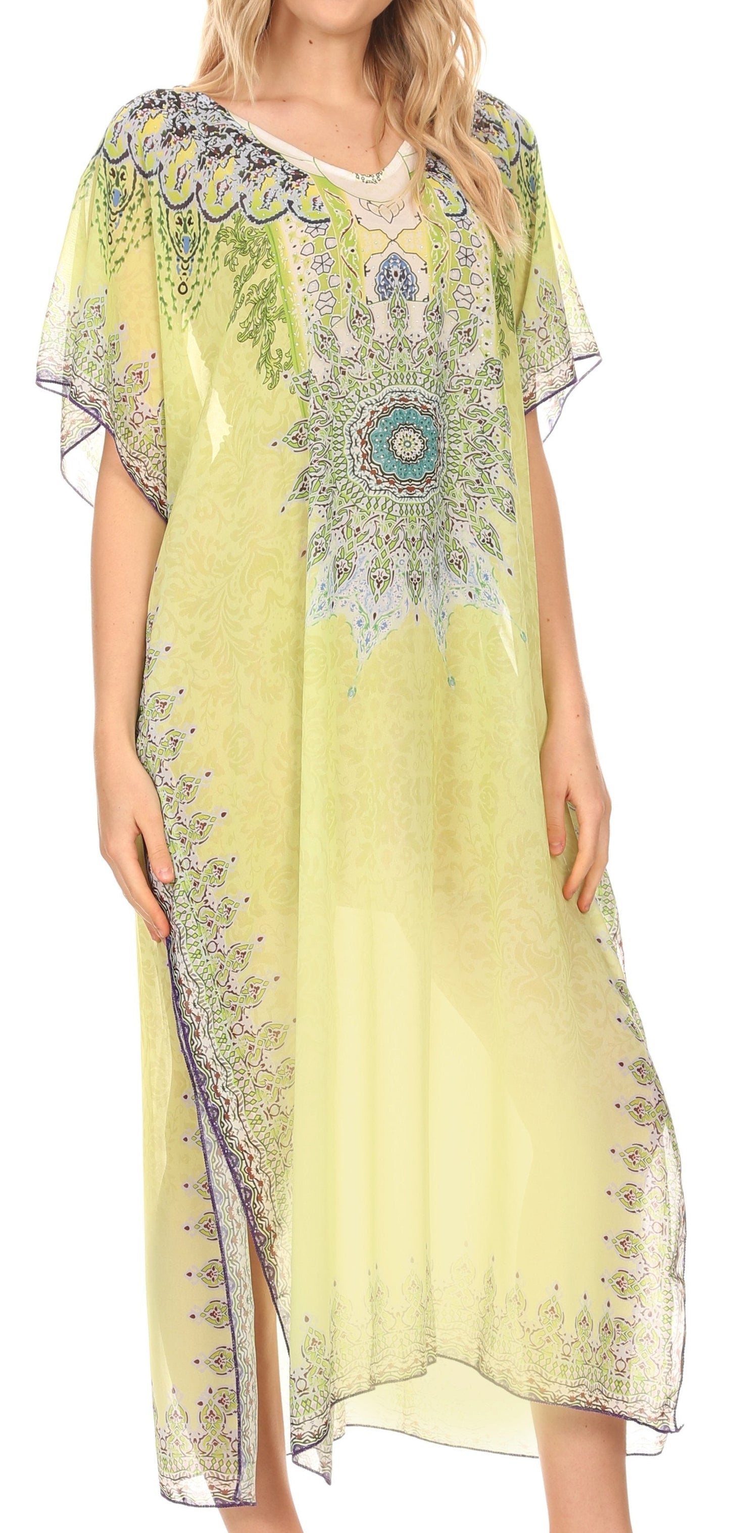 MKY Astryd Women's Flowy Maxi Long Caftan Dress Cover Up with Rhinestone - Concordia Style Boutique