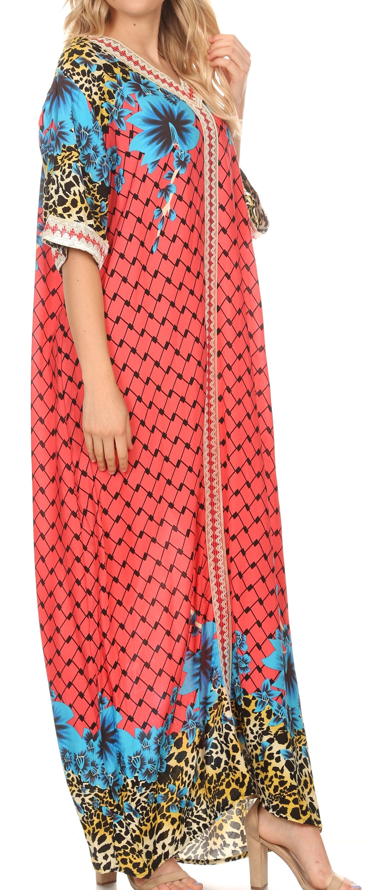 Sakkas Sabra Womens Long Casual Cover-up Tunic Kaftan V neck Dress - Concordia Style Boutique