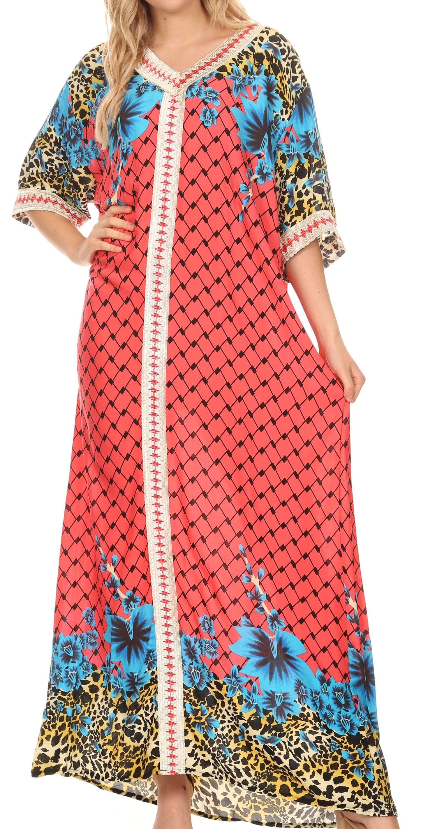 Sakkas Sabra Womens Long Casual Cover-up Tunic Kaftan V neck Dress - Concordia Style Boutique