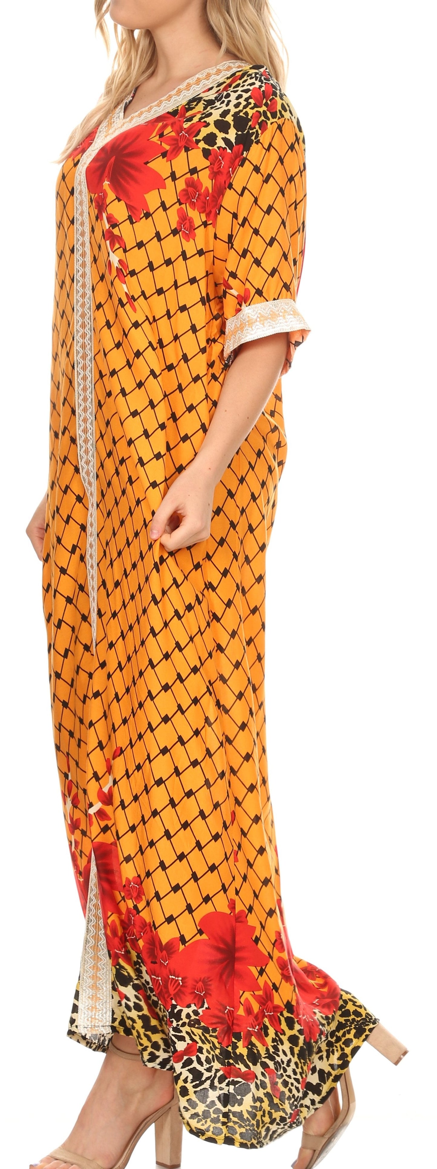 Sakkas Sabra Womens Long Casual Cover-up Tunic Kaftan V neck Dress - Concordia Style Boutique