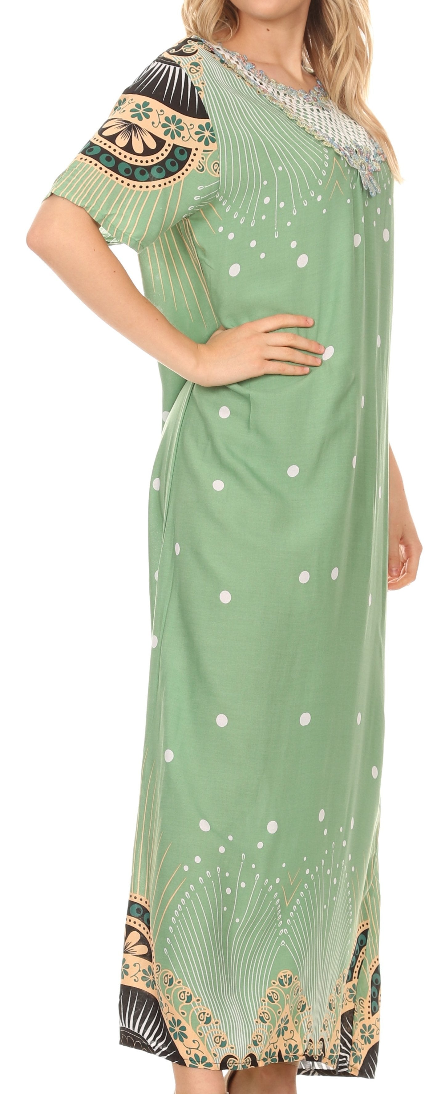 Sakkas Sabra Womens Long Casual Cover-up Tunic Kaftan V neck Dress - Concordia Style Boutique