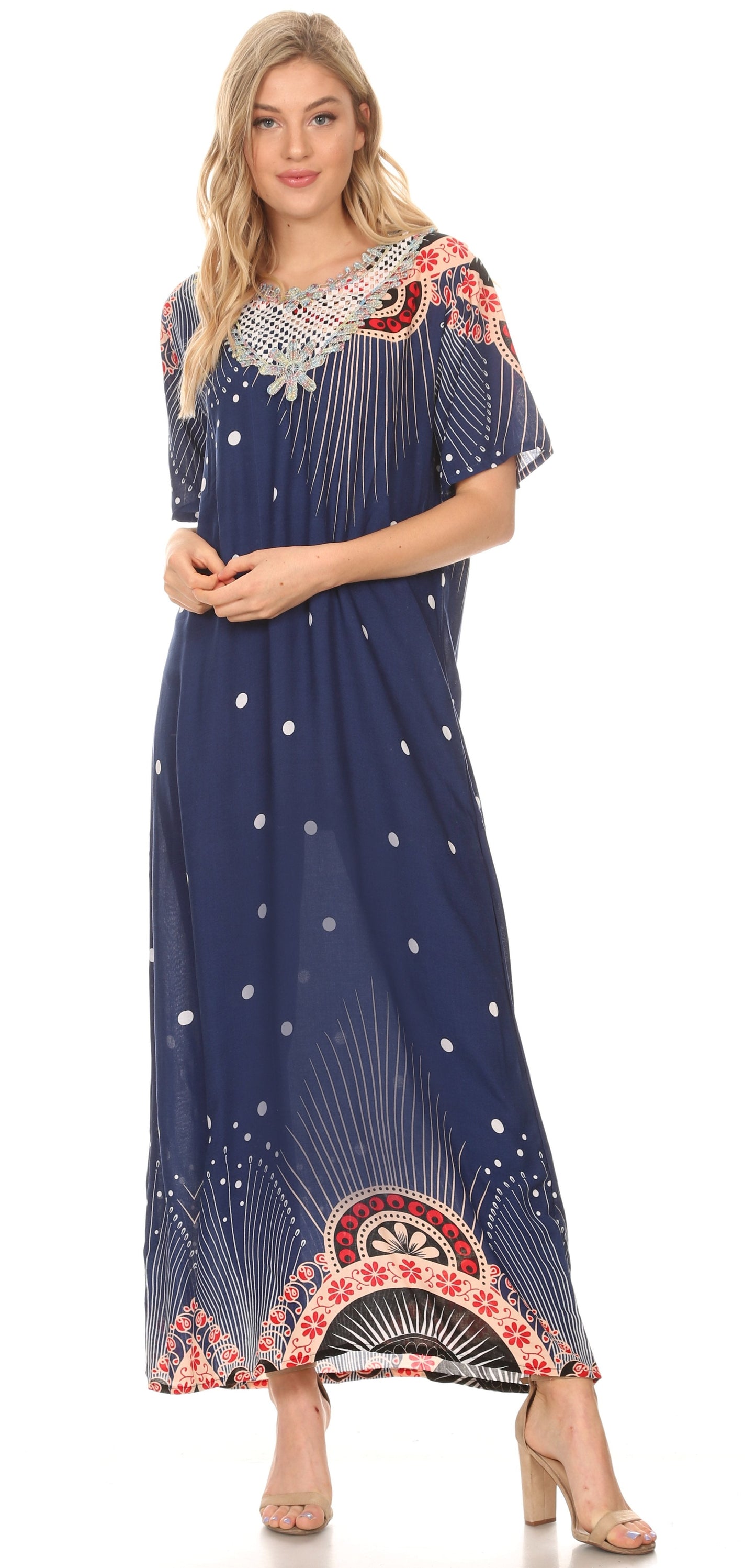 Sakkas Sabra Womens Long Casual Cover-up Tunic Kaftan V neck Dress - Concordia Style Boutique