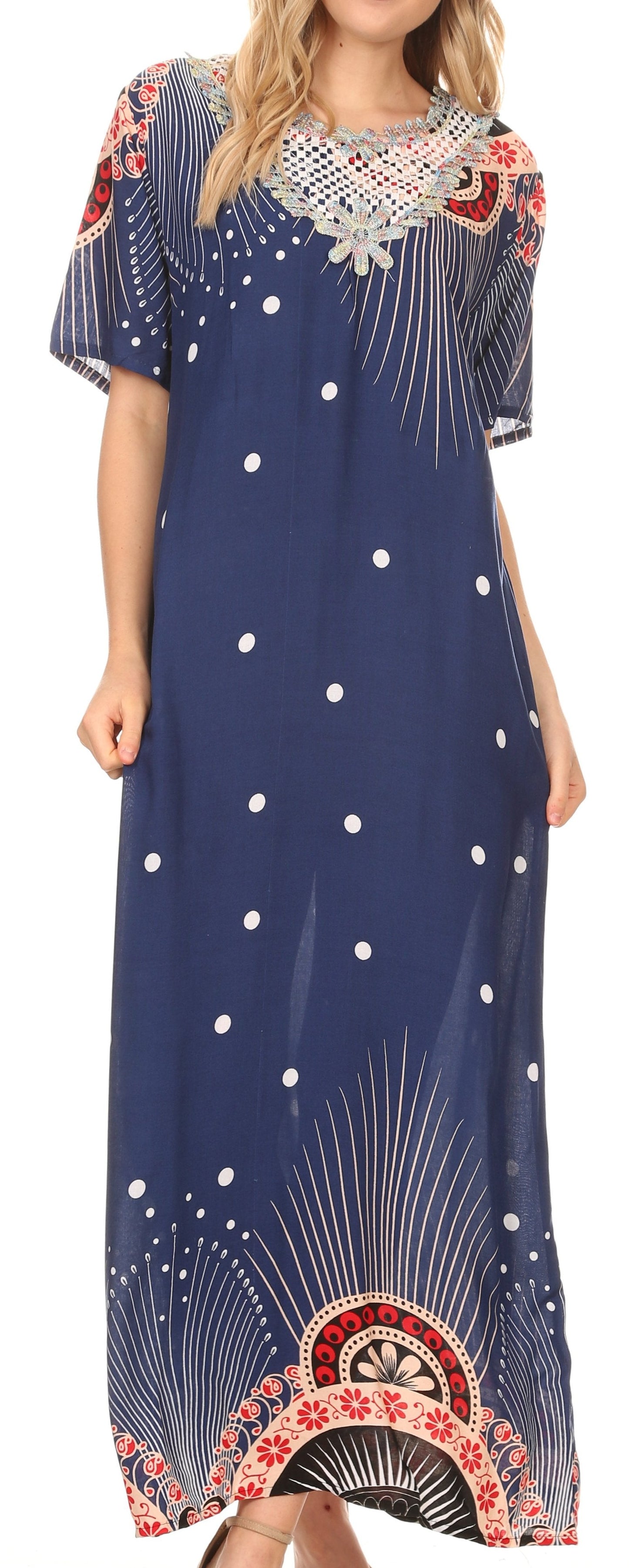 Sakkas Sabra Womens Long Casual Cover-up Tunic Kaftan V neck Dress - Concordia Style Boutique